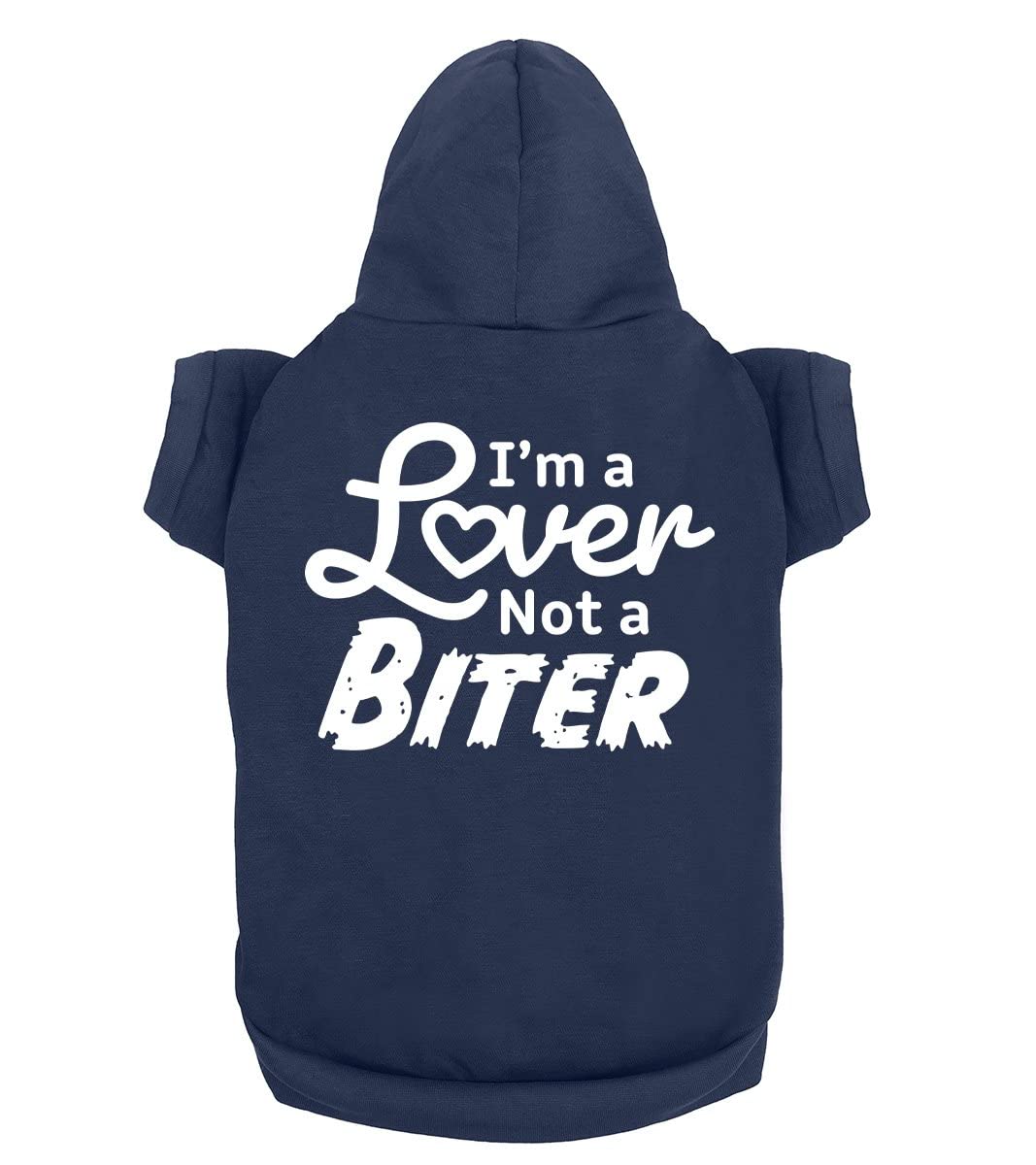 Funny Dog Hoodie 'I'm a Lover Not a Biter' - Cute Pet Sweatshirt for Puppies & Cats | Soft Breathable Dog Clothes for Small & Large Dogs | Navy Blue X-Large | Perfect for Walks, Photo Shoots & Cold Weather