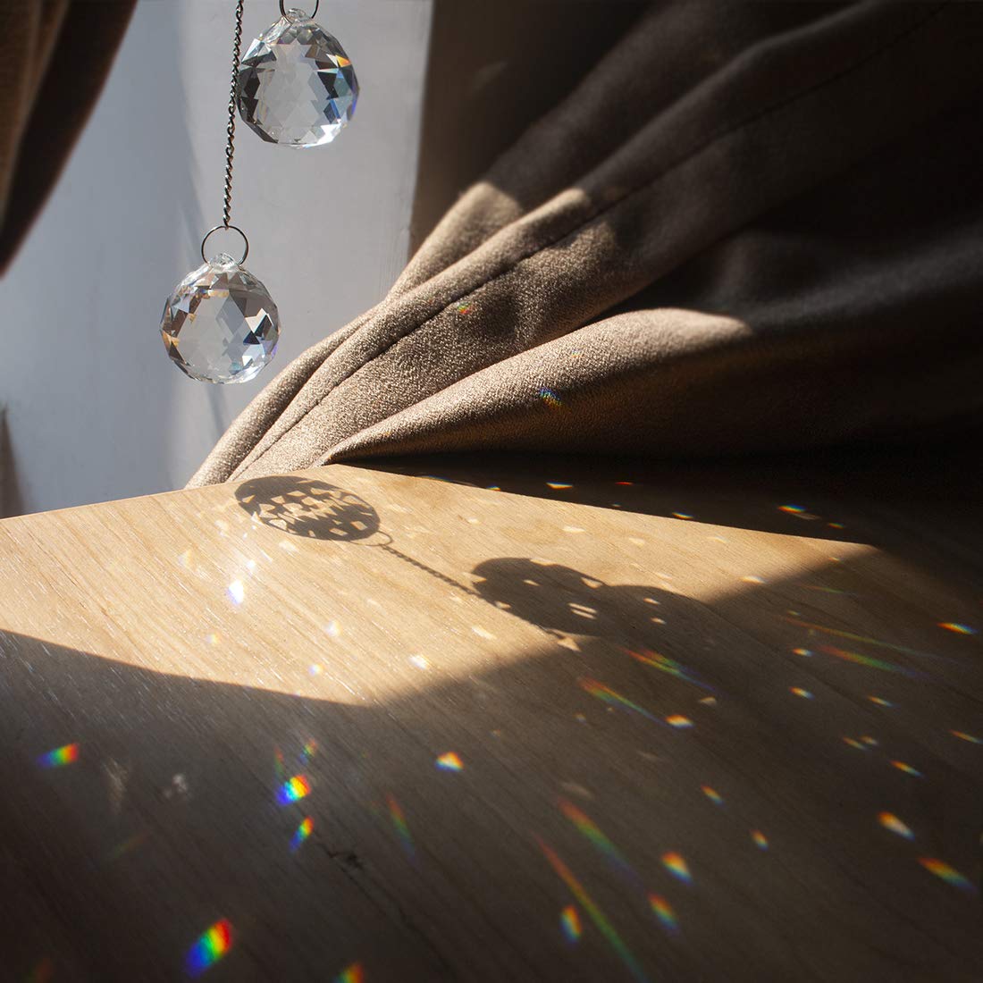 Clear Crystal Suncatcher Ornaments with Moon Decor - Rainbow Maker Crystal Beads Ball Prisms Pendant for Window, Garden & Home Decor - Creates Beautiful Rainbow Light Effects