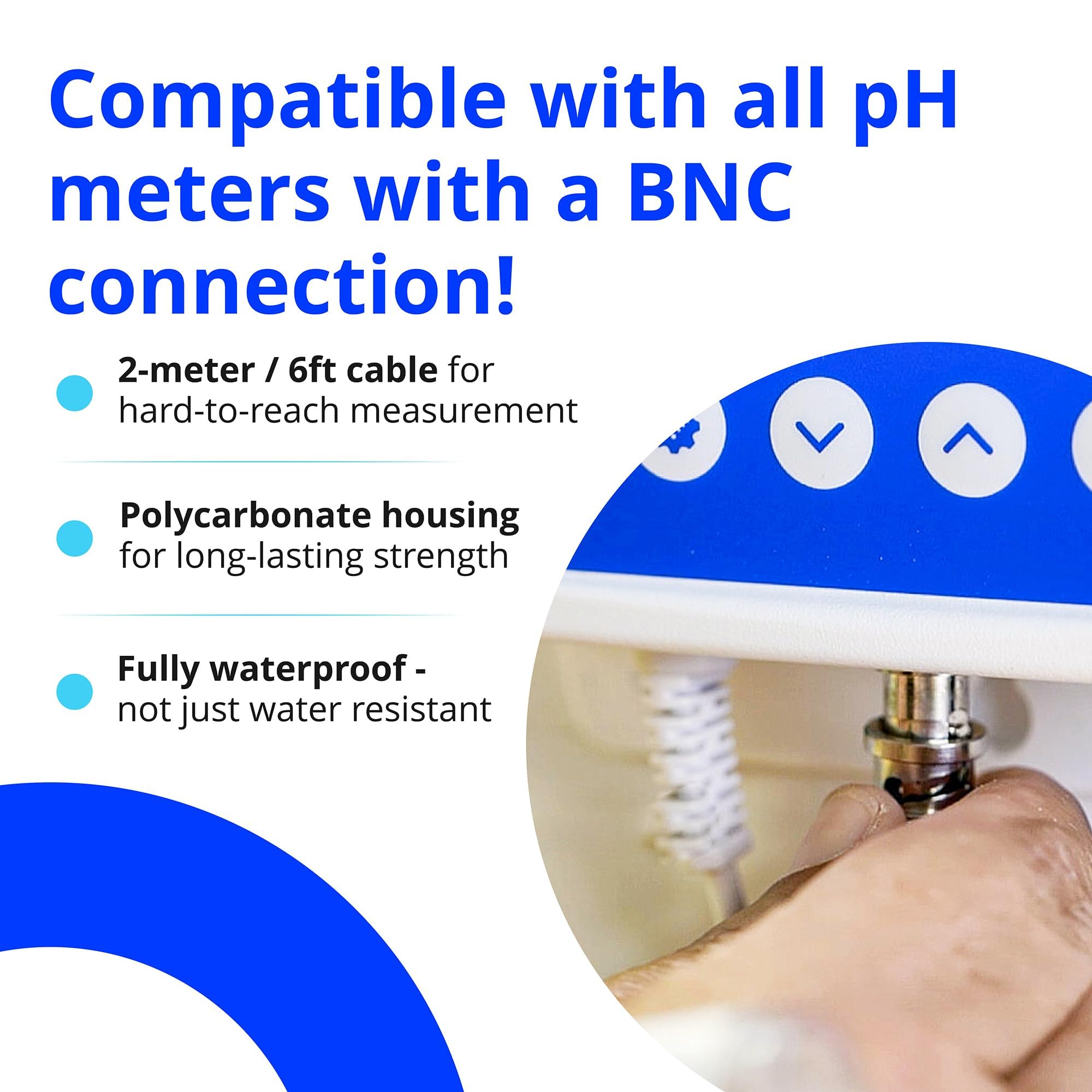Bluelab PROBPH pH Probe Replacement Electrode for Water Testing - Compatible with pH Meters, Monitors & Controllers - Easy Calibration Tool for Hydroponic Systems, Indoor Plants & Aquariums - Perfect for Hydroponic Gardening, Plant Growth Monitoring & Water Quality Testing