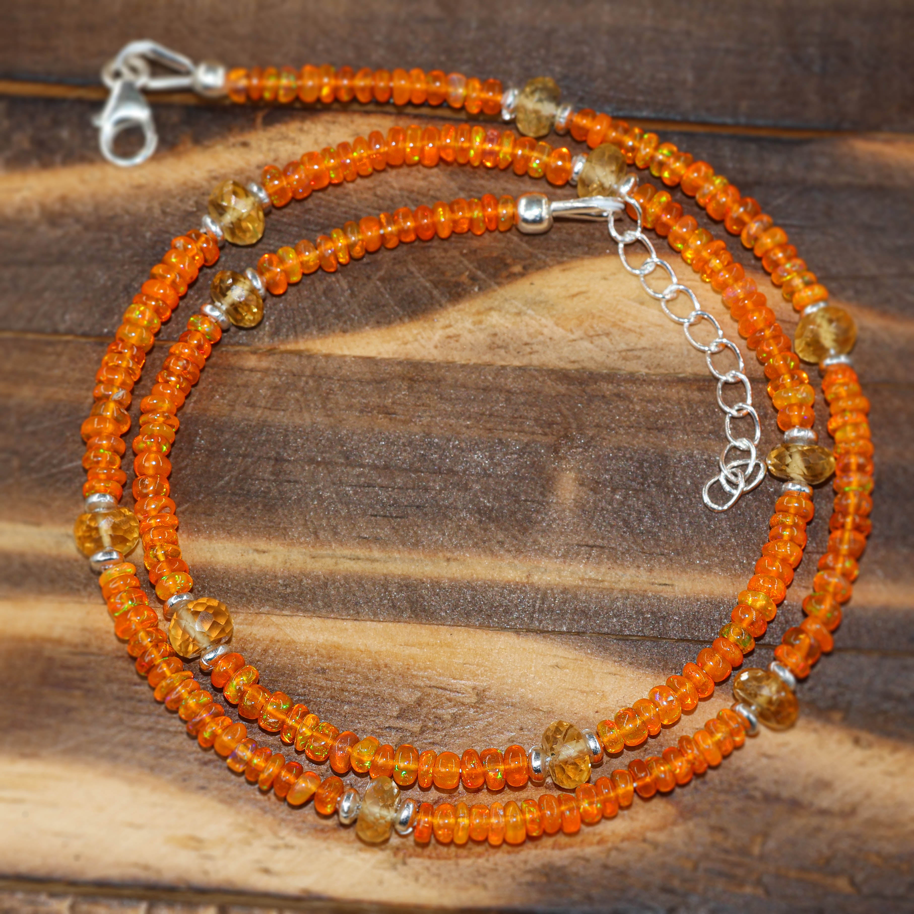 Natural Orange Opal and Citrine Bead Strand Necklace - Handmade Boho Jewelry for Women, Healing Crystal Necklace for Meditation & Energy Balancing - Perfect for Yoga, Spiritual Gifts & Everyday Wear