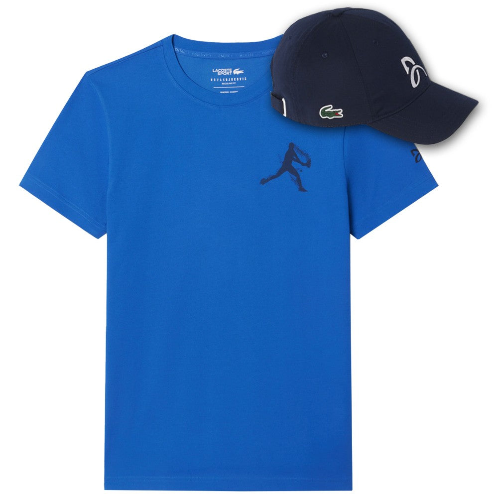 Lacoste Men's Novak Djokovic Cap and T-Shirt Set - Blue | Casual Sporty Outfit for Tennis Fans & Streetwear Style