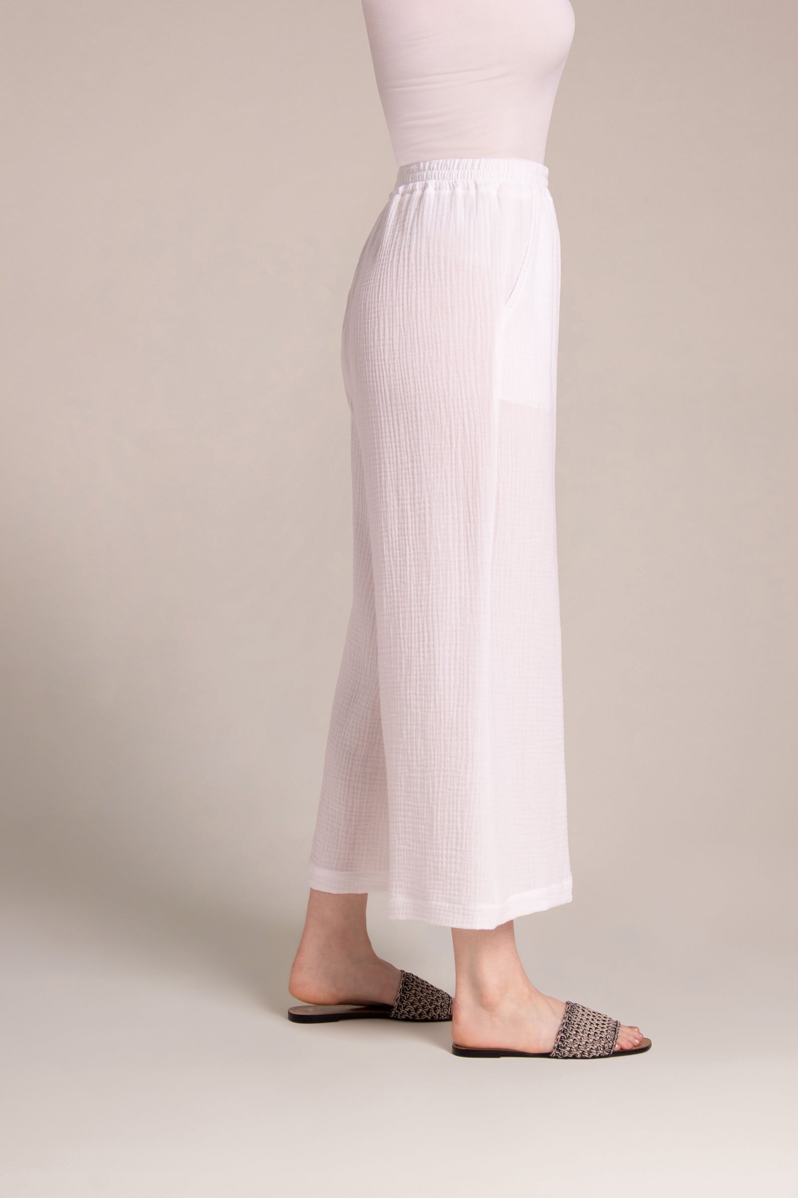 Breeze Wide Leg Crop Pants - Women's High Waisted Linen Pants for Summer | Comfortable & Breathable White Casual Pants | Perfect for Beach, Vacation & Everyday Wear
