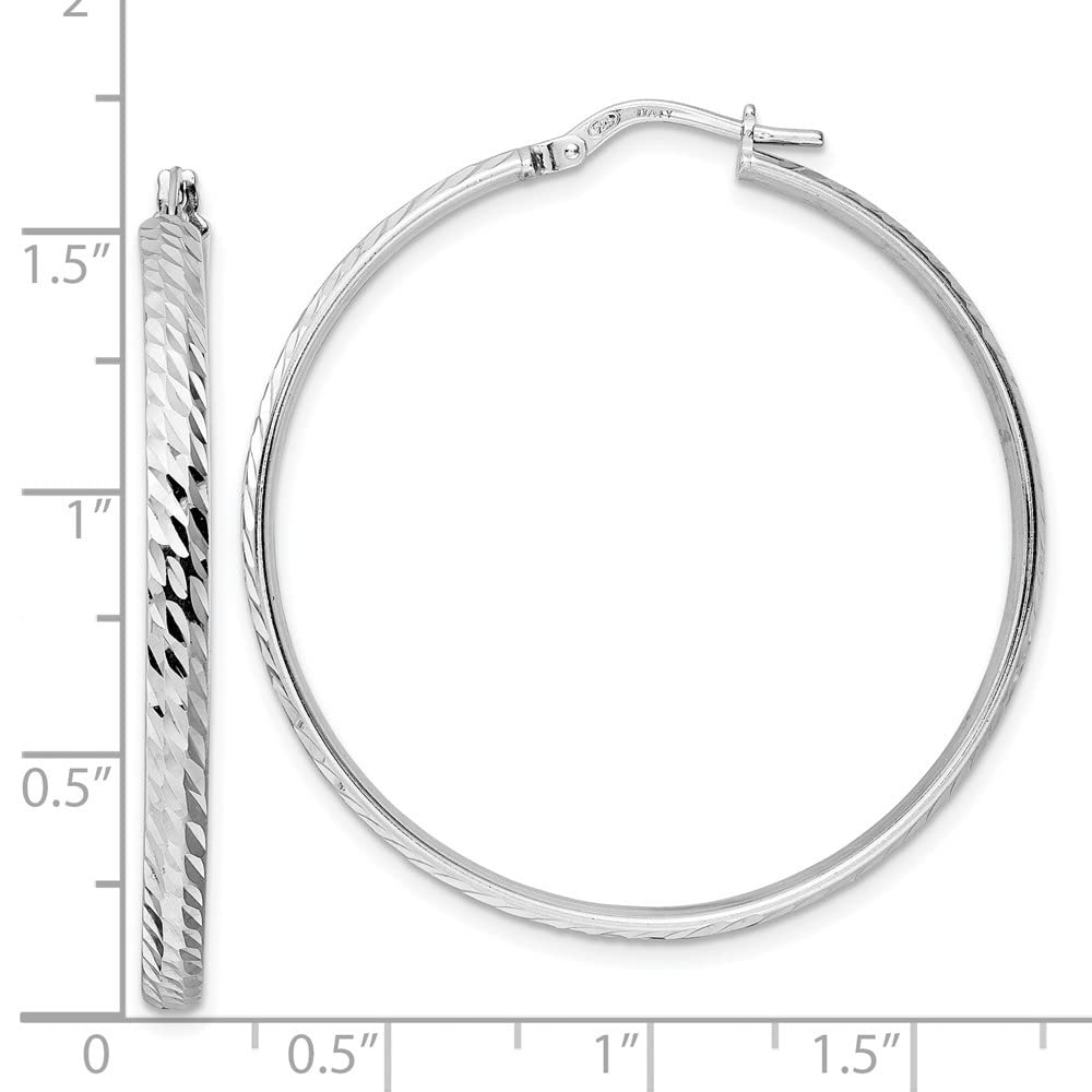 Sterling Silver Diamond Cut Hoop Earrings for Women - 1.65