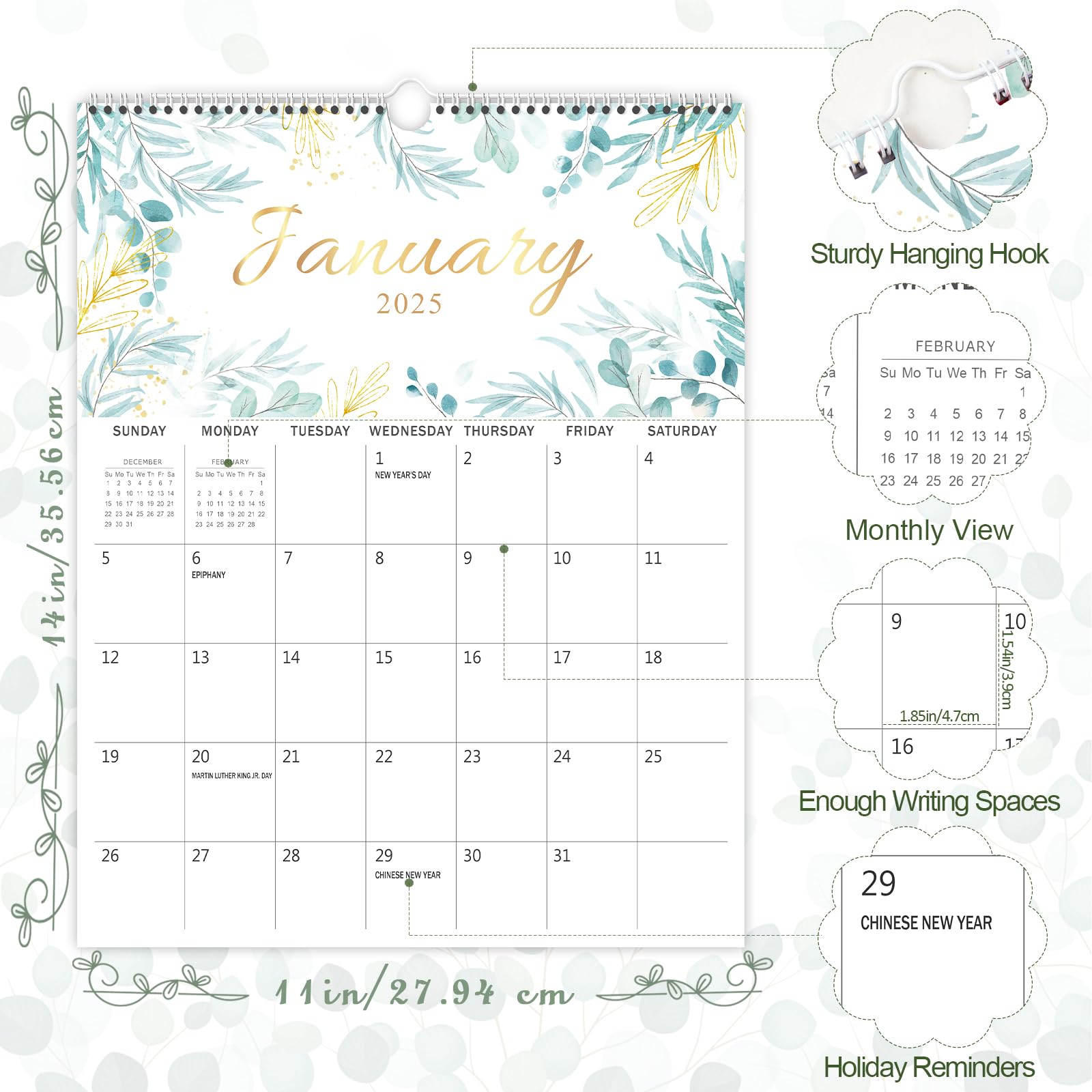 GuassLee 2025-2026 Wall Calendar - 18 Month Hanging Planner (January 2025 to June 2026) - 14