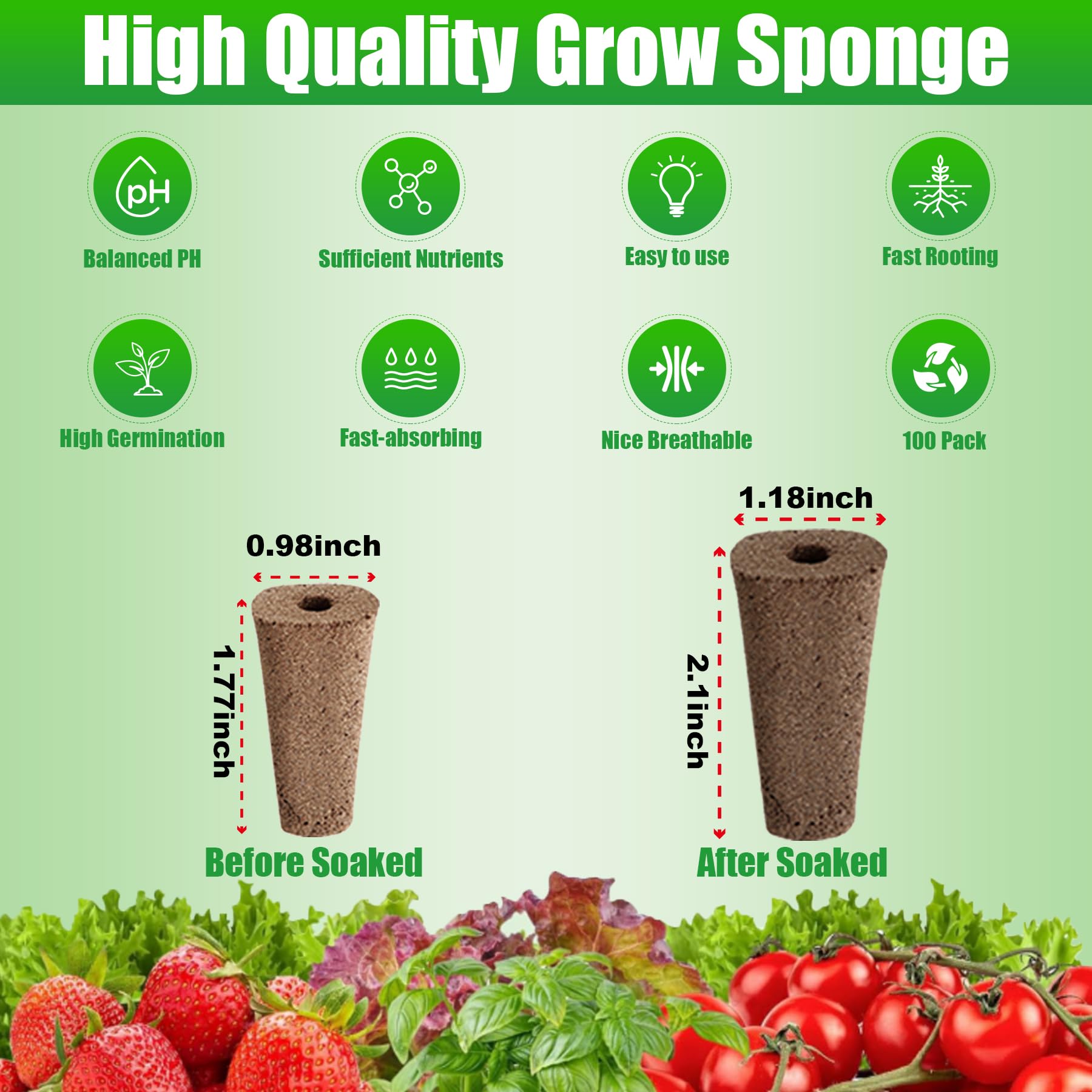 100pcs Grow Sponges Seed Starter Pods for Hydroponics - Square Sponge Cubes Compatible with QYO, LYKO, Idoo Hydroponic Systems | Indoor Gardening Supplies for Herbs, Vegetables & Plant Propagation | Perfect for Home Hydroponic Kits & Seed Starting