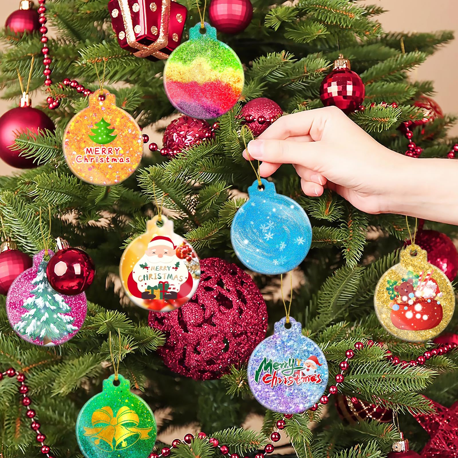 FEBSNOW 4PCS Round Silicone Christmas Ornament Molds for DIY Resin Crafts - Epoxy Pendant Casting Molds with Strings for Holiday Decorations, Xmas Tree Ornaments & Home Decor Gifts