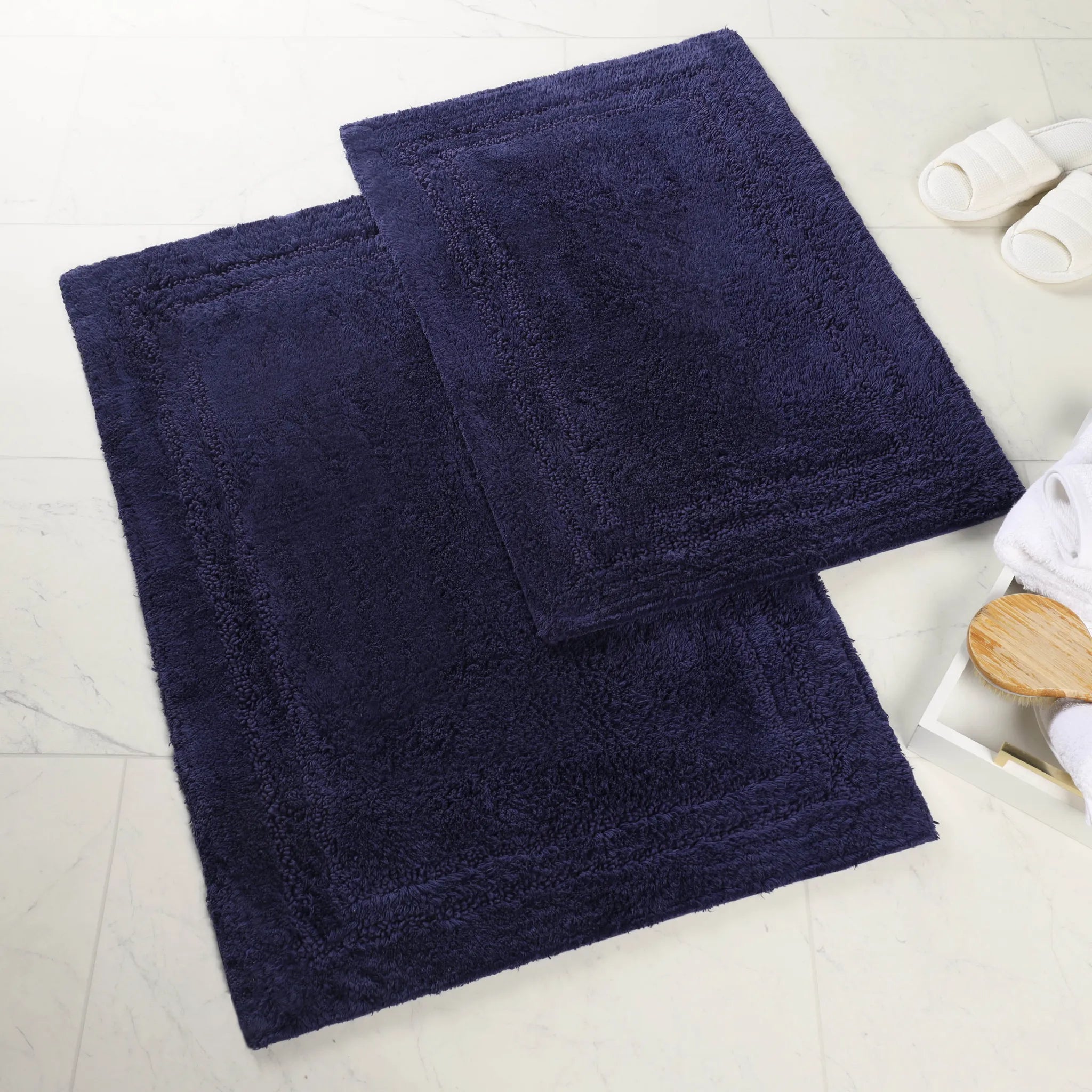 Non-Slip Cotton Bathroom Rug Set - 2 Piece Washable Absorbent Bath Mat with Anti-Skid Backing for Bathroom, Shower & Vanity Area