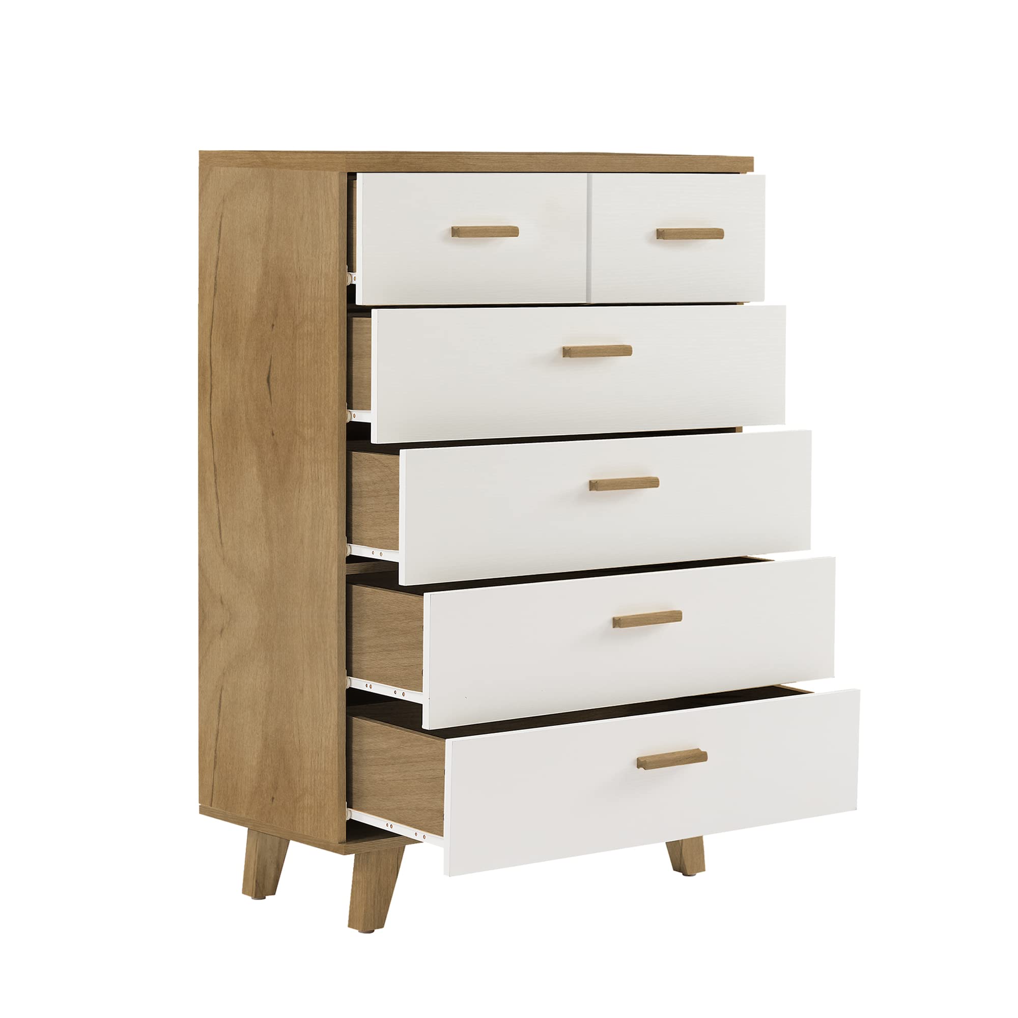 Wooden Dresser for Bedroom - 6 Drawer Storage Chest Tower Unit with 4 Large & 2 Small Drawers - Solid Wood Bedroom Furniture for Closet Organization, Hallway Storage & Office Decor - Perfect for Home Organization & Space Saving