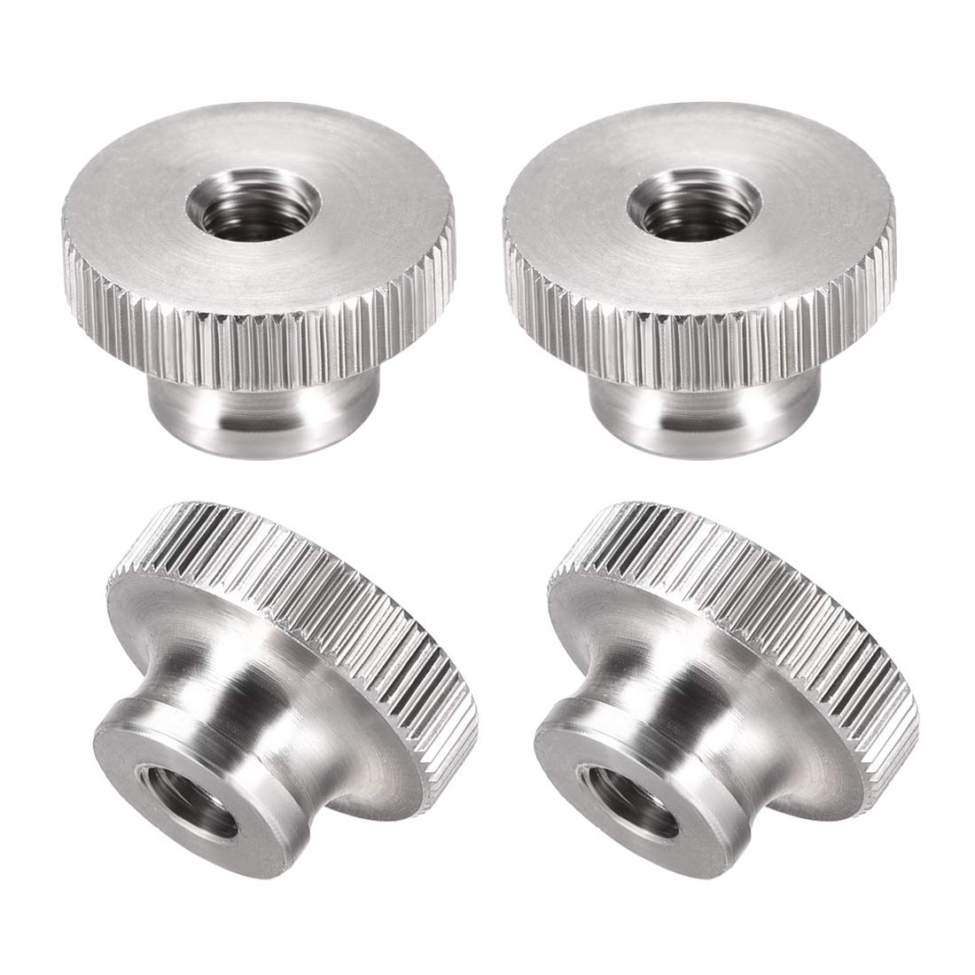 uxcell 4Pcs M6x1mm 304 Stainless Steel Knurled Thumb Nuts - Silver Round Knob Fasteners for 3D Printer Parts, DIY Projects & Machinery Assembly