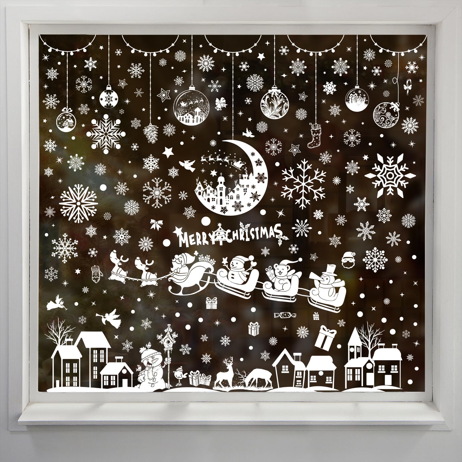 277 PCS Christmas Window Stickers - Moon House Double Sided Holiday Decals for Home, School, Office Windows - Perfect for Festive Decorations, DIY Crafts & Seasonal Party Decor
