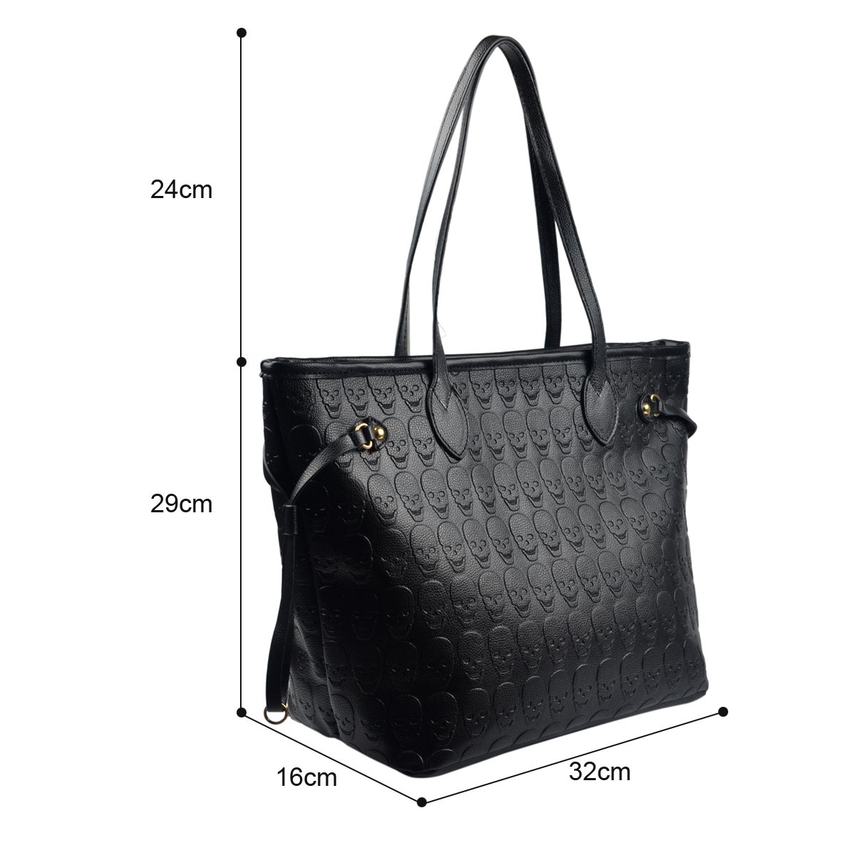 Gothic Women's Skull Print PU Leather Handbag - Top Handle Satchel & Detachable Clutch Purse for Shopping, Parties & Night Out