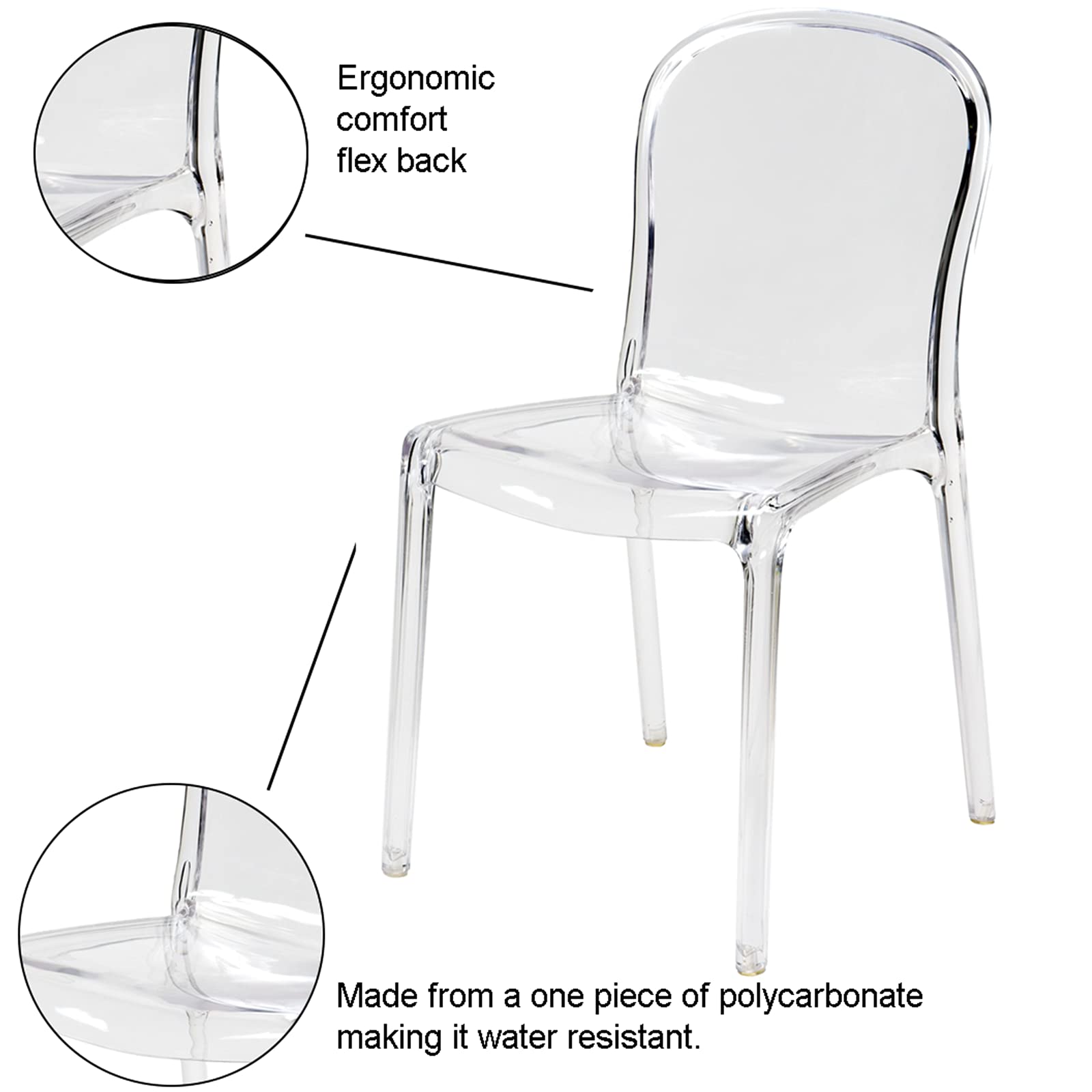 Premium Clear Polycarbonate Genoa Chairs - Commercial Grade Stackable Dining Chairs for Restaurants, Cafes, and Outdoor Events - Durable & Lightweight Seating Solution