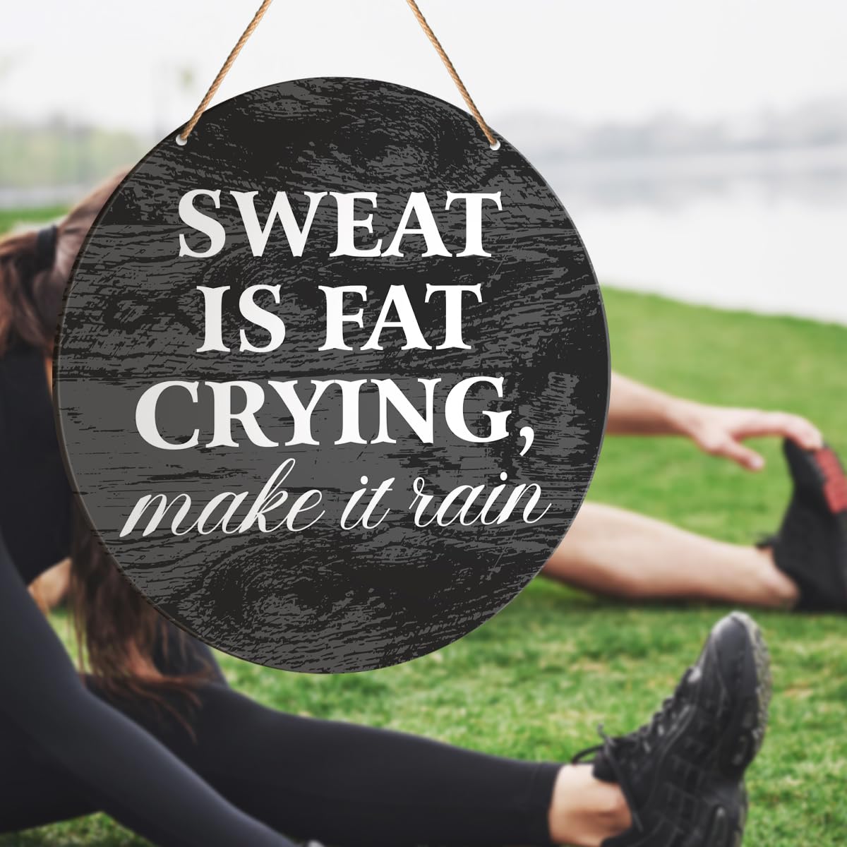 Funny Gym Signs Wall Decor - Inspirational Home & Office Gym Hanging Signs - Rustic Workout Room Decorations - 'Sweat Is Fat Crying' Motivational Sign - Perfect for Home Gyms, Fitness Studios & Workout Spaces