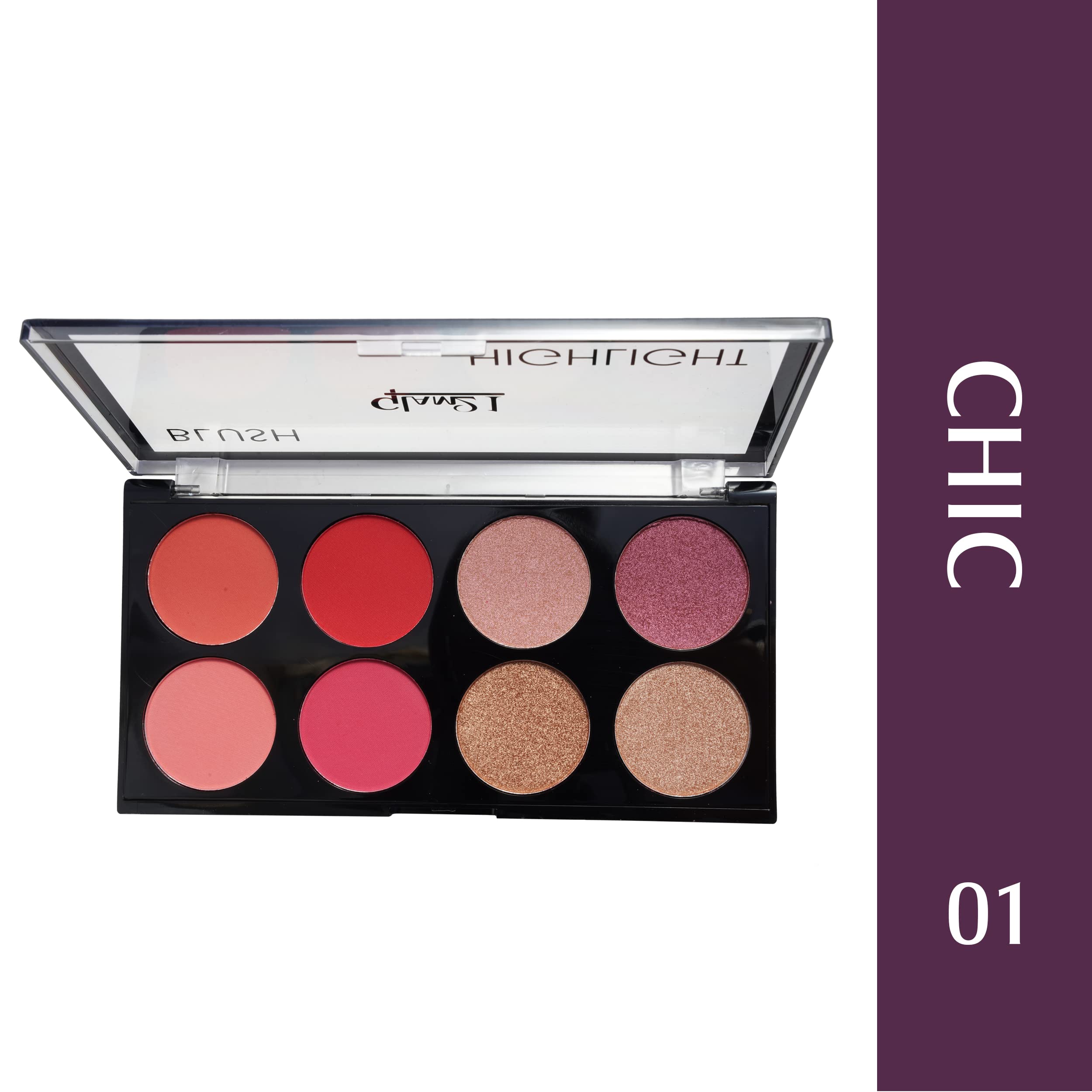 Glam21 Blush Highlighter Palette - Silky Pigmented Blusher for Long Lasting Shimmer | Highly Blendable Makeup for All Skin Tones | 24g Chic-01 | Perfect for Contouring, Highlighting & Everyday Glam Makeup Looks