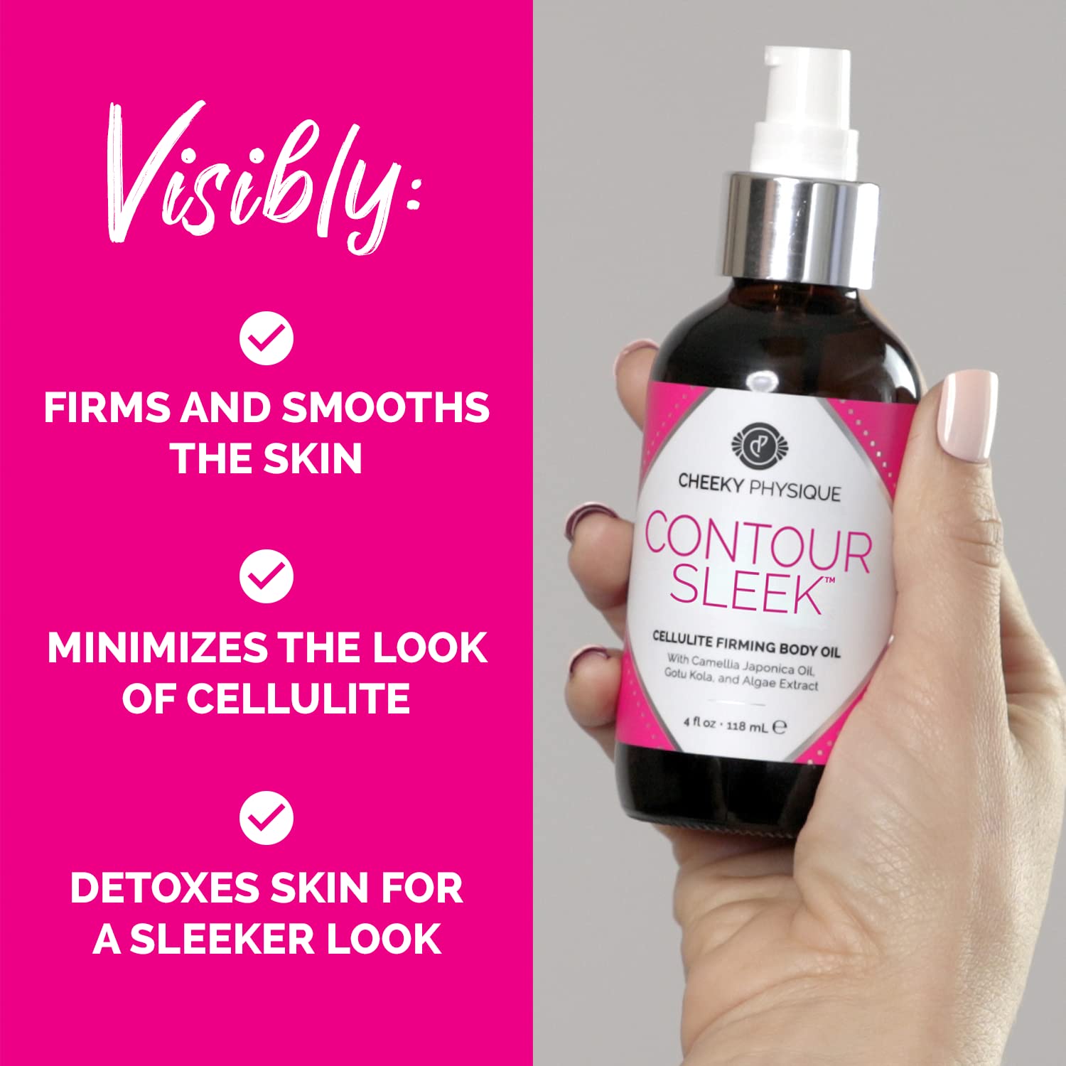 Contour Sleek Camellia Firming Body Oil - Anti-Cellulite Massage Oil with Camellia Japonica, Gotu Kola & Algae Extract - 4oz - Skin Tightening & Hydration for Legs, Thighs & Arms - Perfect for Post-Workout Recovery & Spa Nights