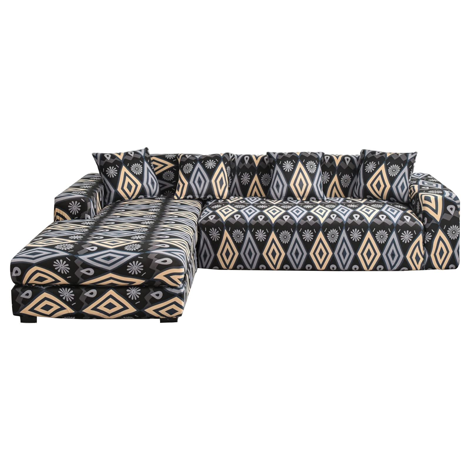 CRFATOP Printed L-Shaped Sectional Sofa Covers 2-Piece Set - Stretchable Slipcovers for 2+3 Seater Couches with 2 Pillow Covers (09) - Perfect for Living Room, Family Room & Home Theater Furniture Protection