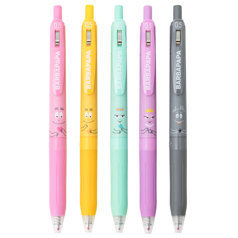 Barbapapa Sarasa Ballpoint Pen Set - 0.5mm Fine Point, Set of 5 Colorful Pens for School, Office & Journaling - Smooth Writing Gel Ink Pens for Note Taking, Drawing & Planner Decor