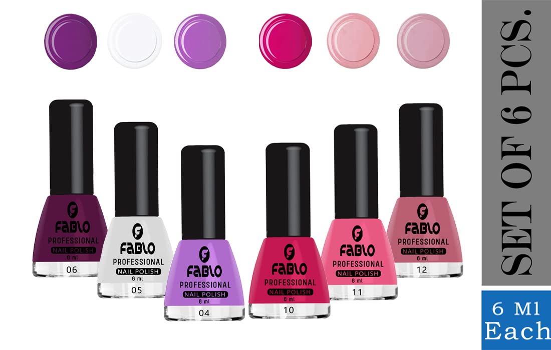 FABLO 6 Colors Nail Polish Set - Long Lasting Gel Nail Paint for Women - A02 Summer & Winter Collection (Shades 2-4) - Perfect for Manicures, Pedicures, and Nail Art Designs