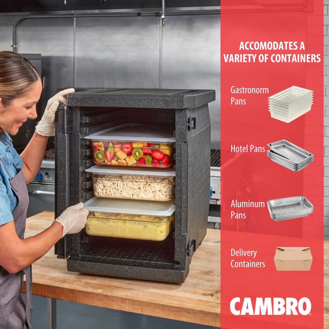 Cambro GoBox Insulated Food Carrier - Lightweight Thermal Hot Box for Catering & Transport (Holds Four 4-Inch Pans) - Front Load Gray Food Warmer | Perfect for Restaurants, Food Delivery & Outdoor Events