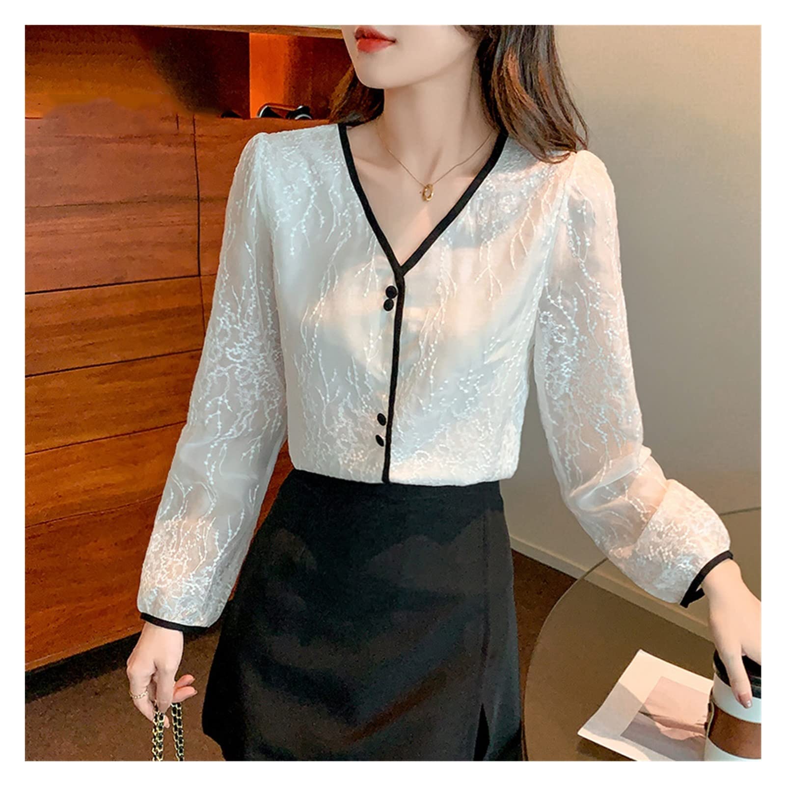WALNUTA Women's Summer Short Sleeve V-Neck Lace Blouse - Breathable Hollow Out Tops for Casual Wear, Office & Date Night Outfits
