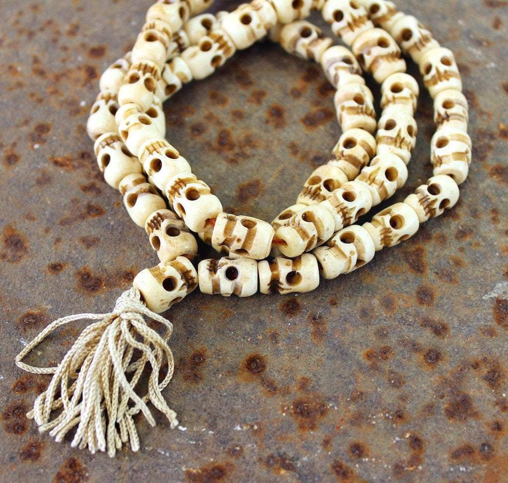 54 Bead Skull Mala Beads - Buddhist Meditation Prayer Beads for Yoga, Mindfulness & Spiritual Healing - Handmade Skull Rosary Necklace for Men & Women