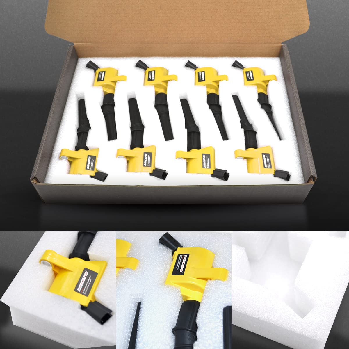 8-Piece DG508 Yellow Boot Ignition Coil & SP479 Iridium Spark Plugs Set - Compatible with Ford F150, F250, Crown Victoria, Expedition, Lincoln, Mercury - Replacement for DG491 FD503 - Perfect for Engine Performance Upgrade & Tune-Up