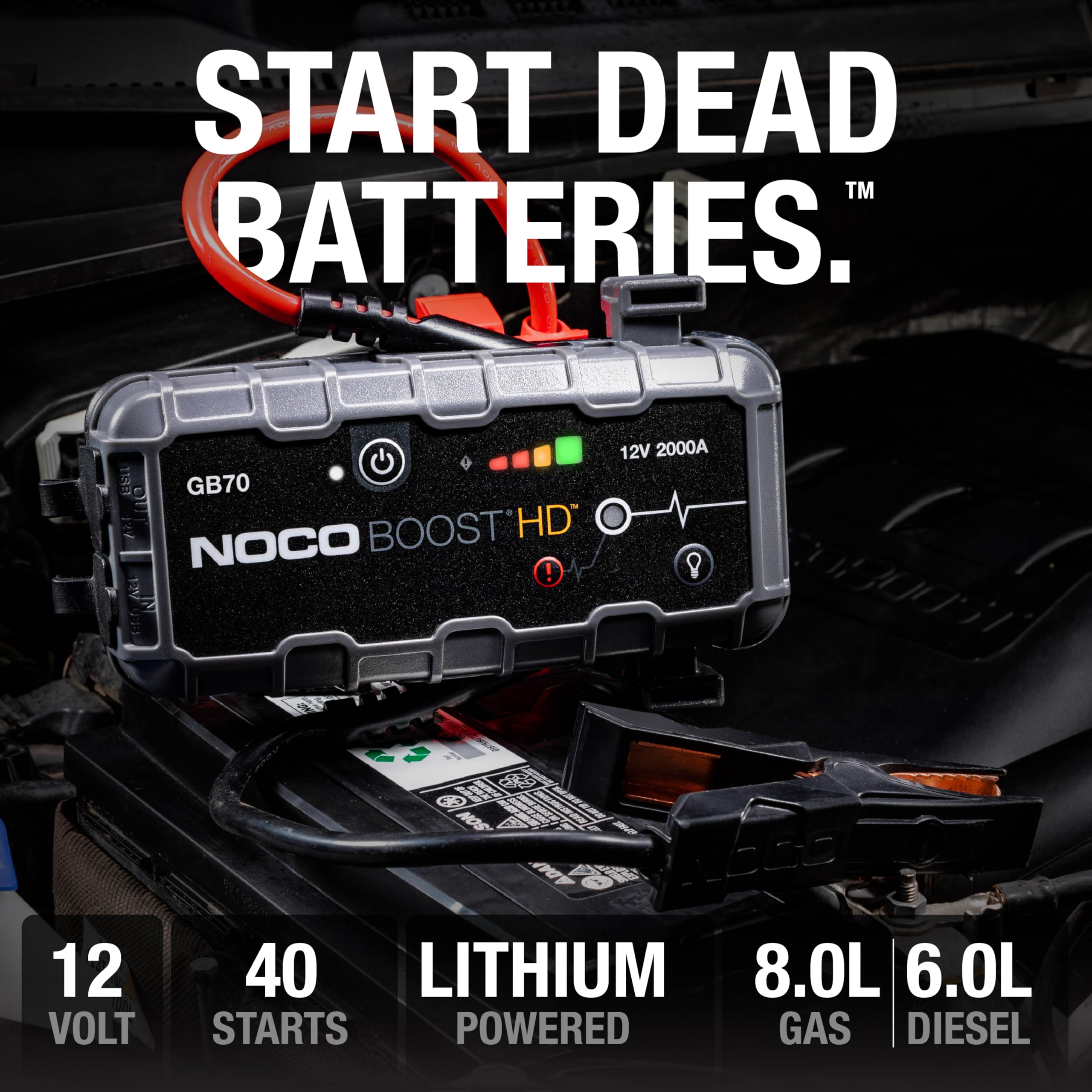 NOCO Boost HD GB70 2000A UltraSafe Car Battery Jump Starter - 12V Portable Power Pack for 8.0L Gas & 6.0L Diesel Engines | Emergency Vehicle Jump Starter with Jumper Cables | Perfect for Roadside Assistance, Camping & Winter Emergencies