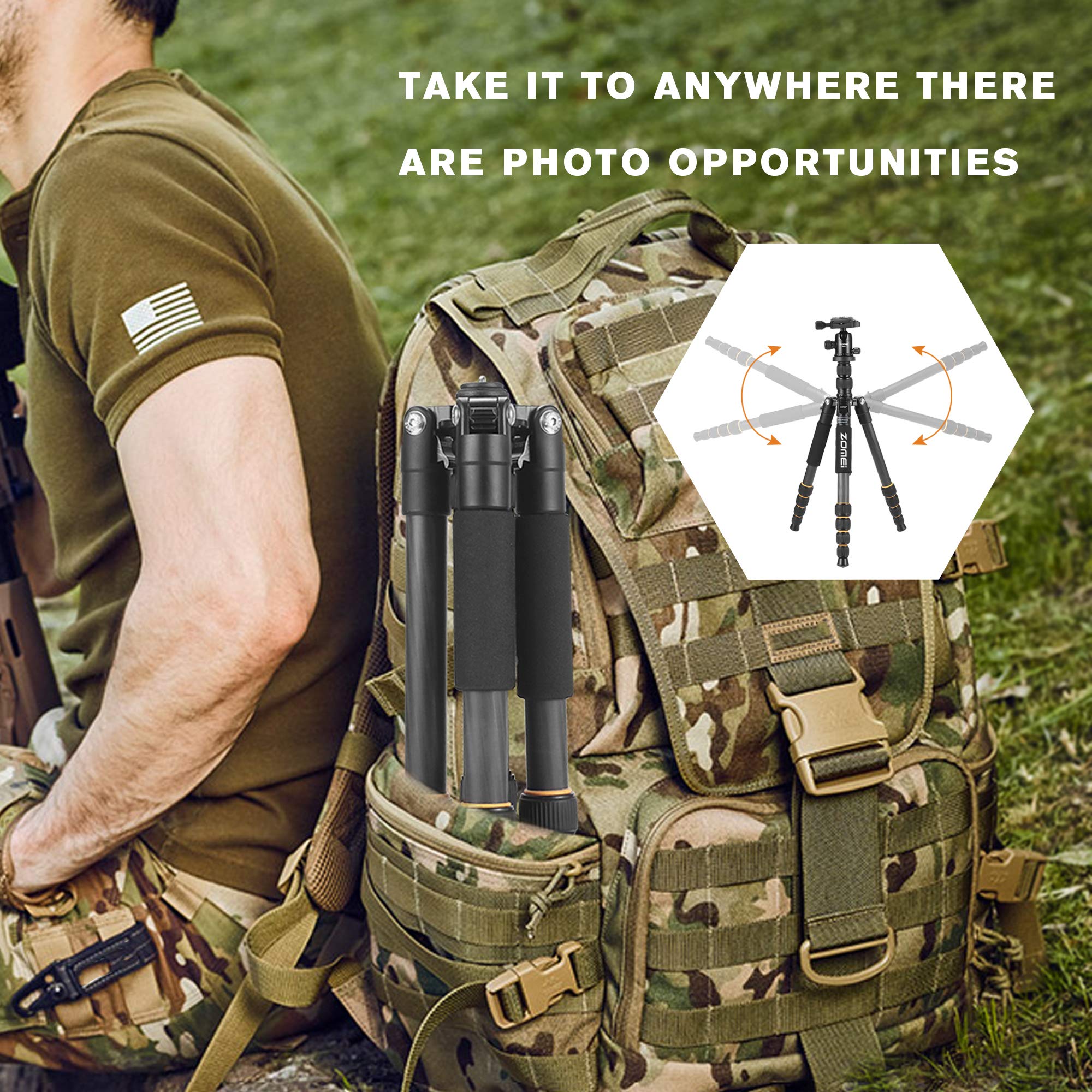 ZOMEI Q666C Carbon Fiber Tripod - Heavy Duty & Lightweight Travel Tripod with 360° Ball Head - Compact Camera Stand for Canon, Sony, Nikon DSLR - Perfect for Travel, Photography & Vlogging