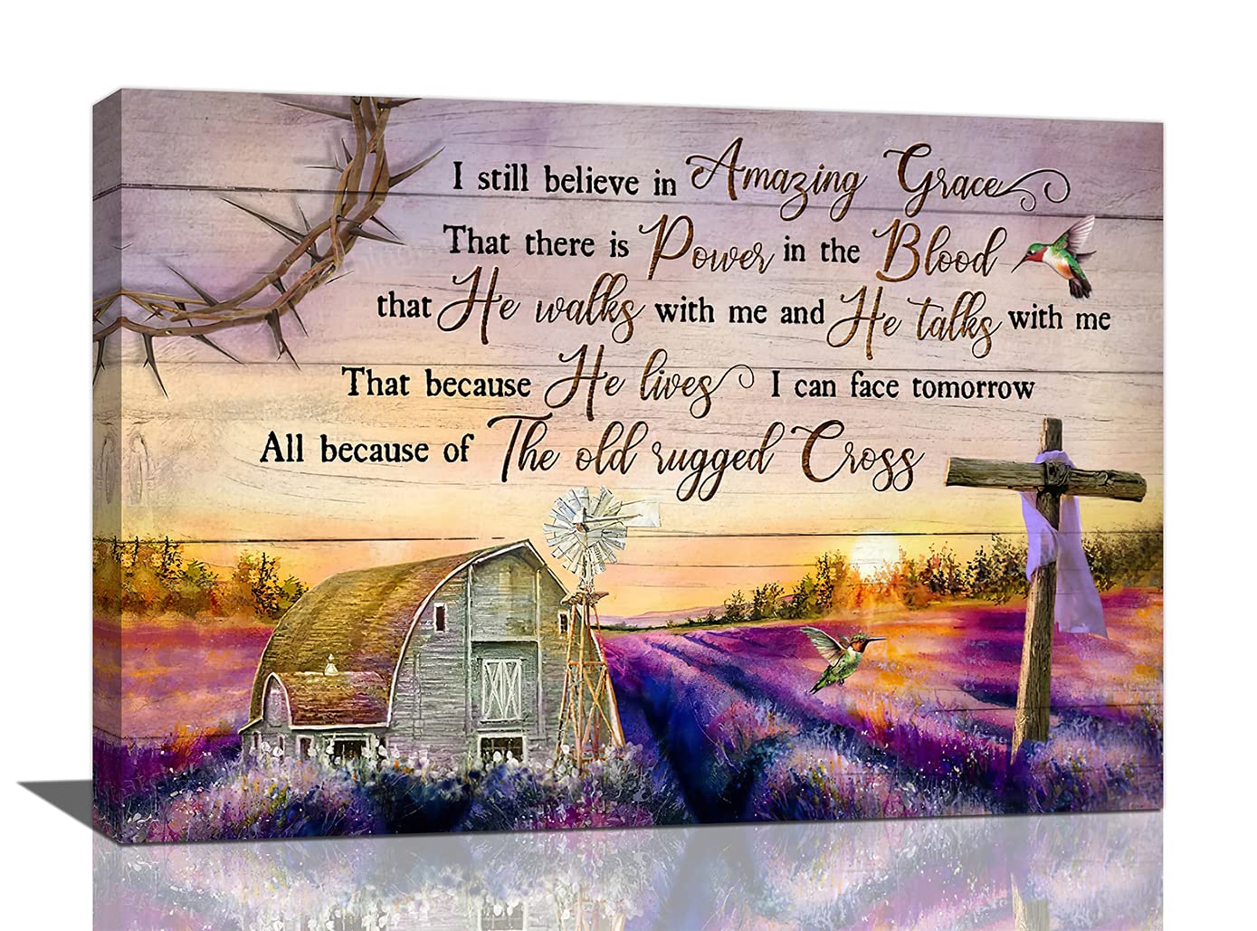 Purple Lavender Cross Christian Bible Verse Canvas Print - Inspirational Wall Art for Home Decor, Living Room, Bedroom, Bathroom & Church - Motivational Quotes Framed Artwork 16x24 inches - Perfect for Spiritual Uplifting & Faith-Based Interior Design