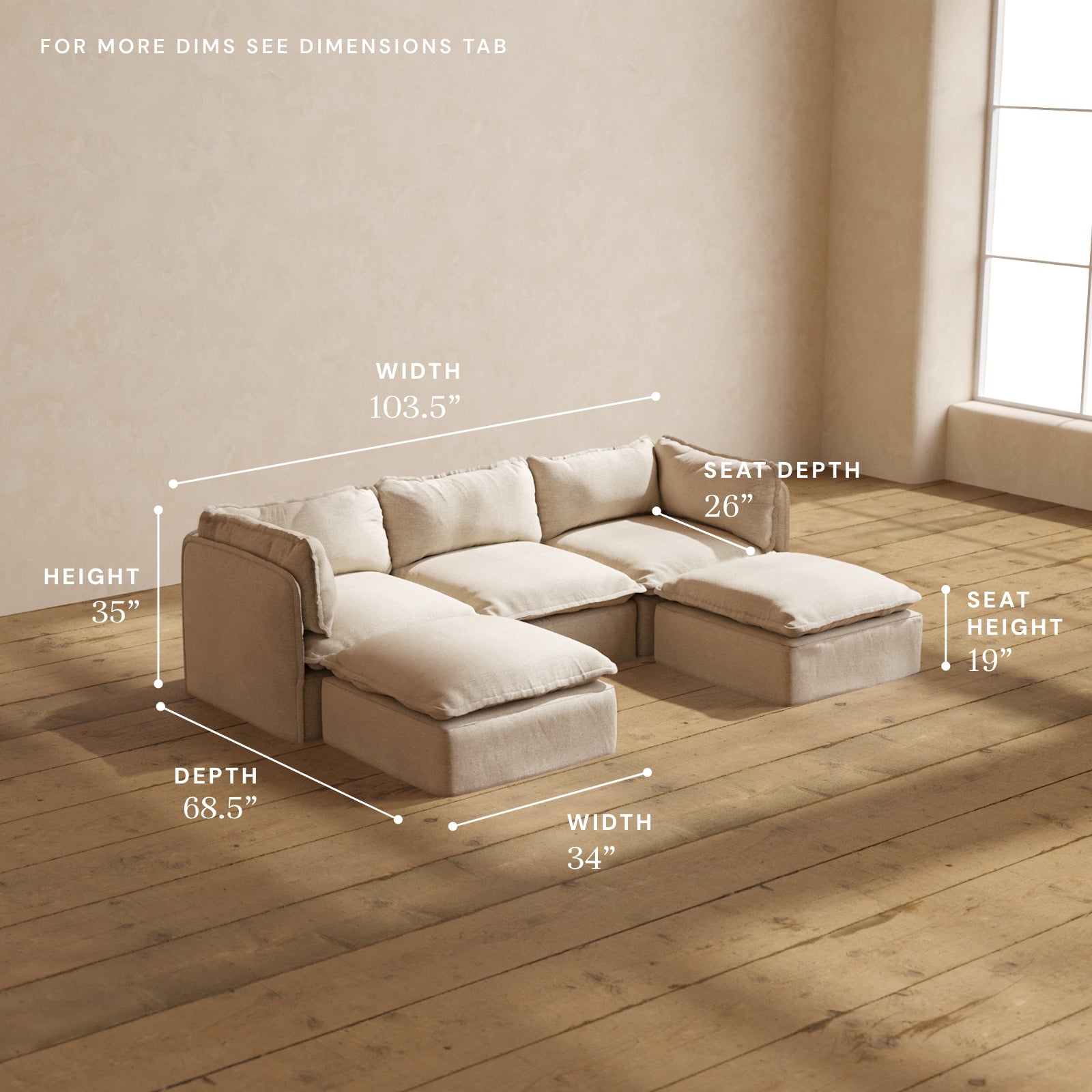 Modular Performance 3-Seater U-Shaped Sectional Sofa in Oat Fabric | Comfortable Blend for Living Room, Family Room & Home Theater