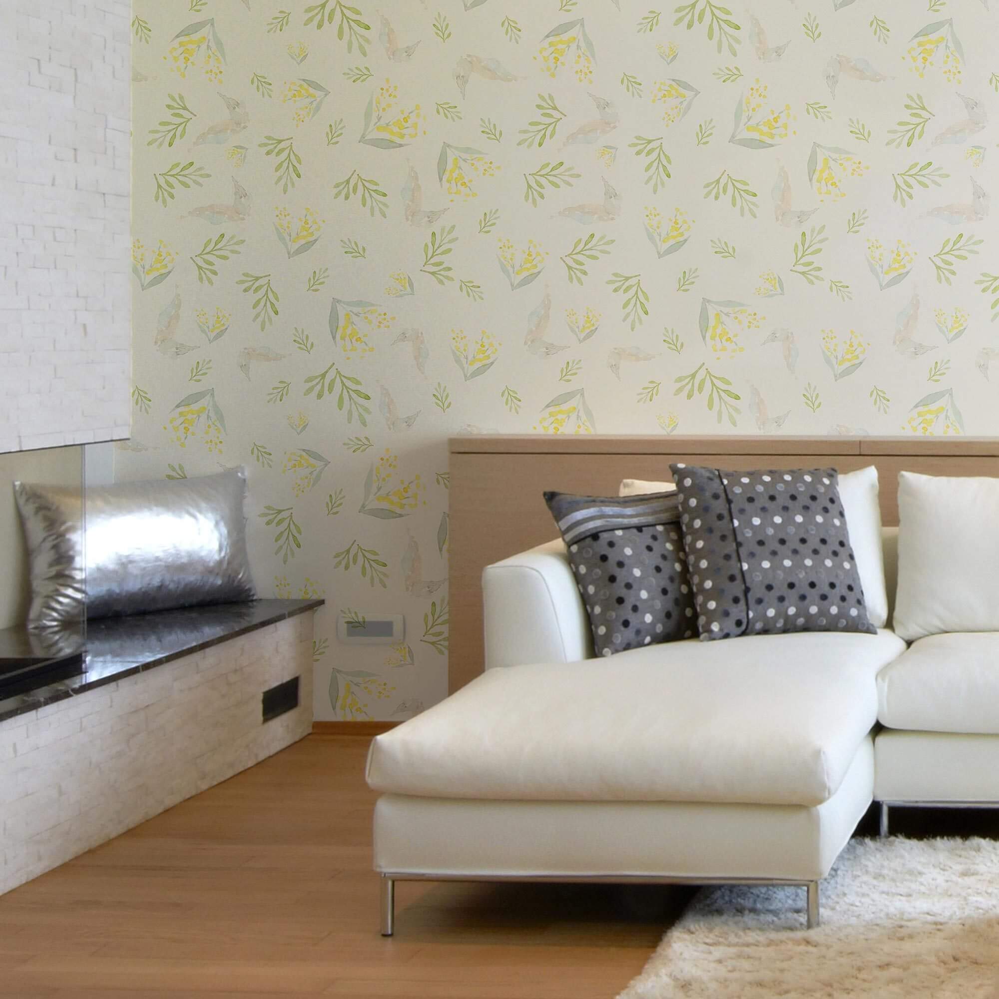 Green & Beige Birds Floral Peel and Stick Removable Wallpaper - Self-Adhesive Decorative Wall Covering for Bedroom, Nursery, Living Room Decor