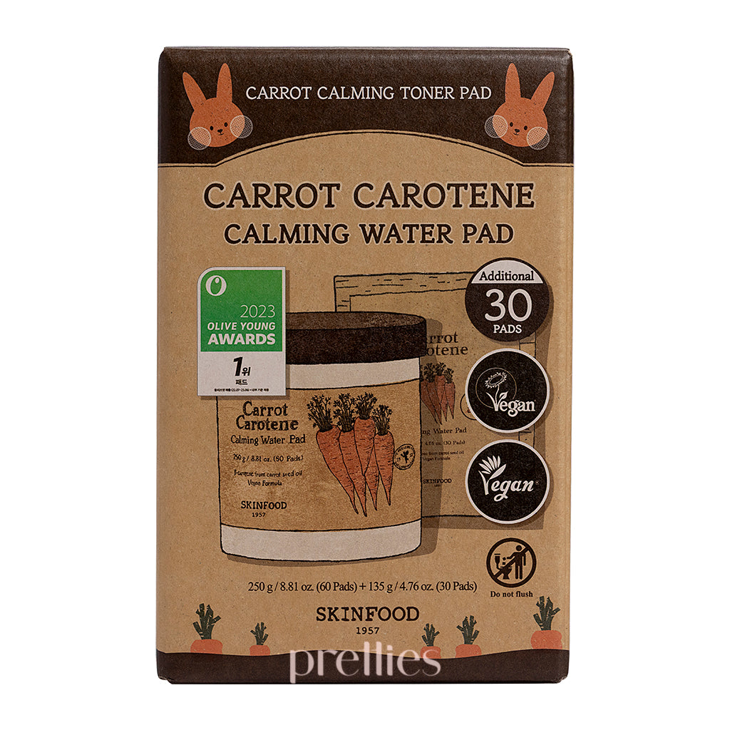 Skinfood Carrot Carotene Calming Water Pad Set - 60pcs + 30pcs Refill | Hydrating & Soothing Facial Sheet Masks for Dry & Sensitive Skin | Korean Skincare Routine & Spa Day Essential