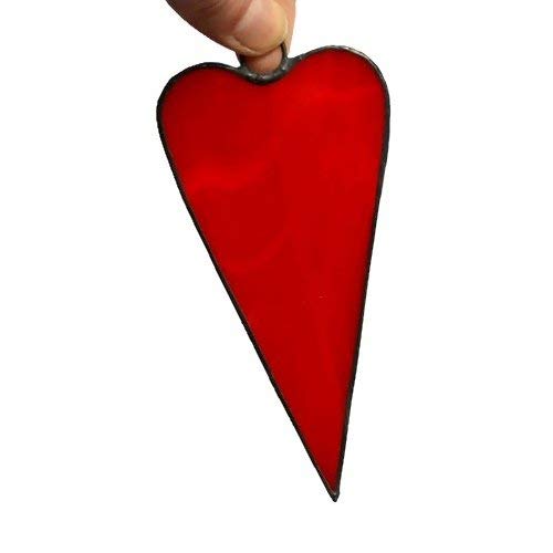 Boho Red Heart Ornament - Handmade Stained Glass Window Hanging & Wall Decor - Romantic Gift for Valentine's Day, Anniversary & Wedding - Perfect for Home, Bedroom & Garden Decorations