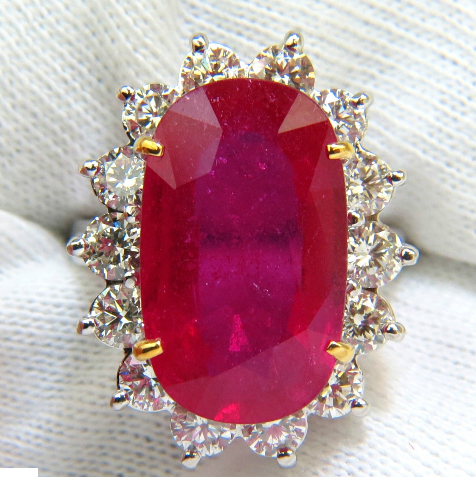 17.90CT Enhanced Ruby & Diamond Ring in 14KT Gold - Vintage Diana Deco Style A++ for Weddings, Anniversaries & Special Occasions