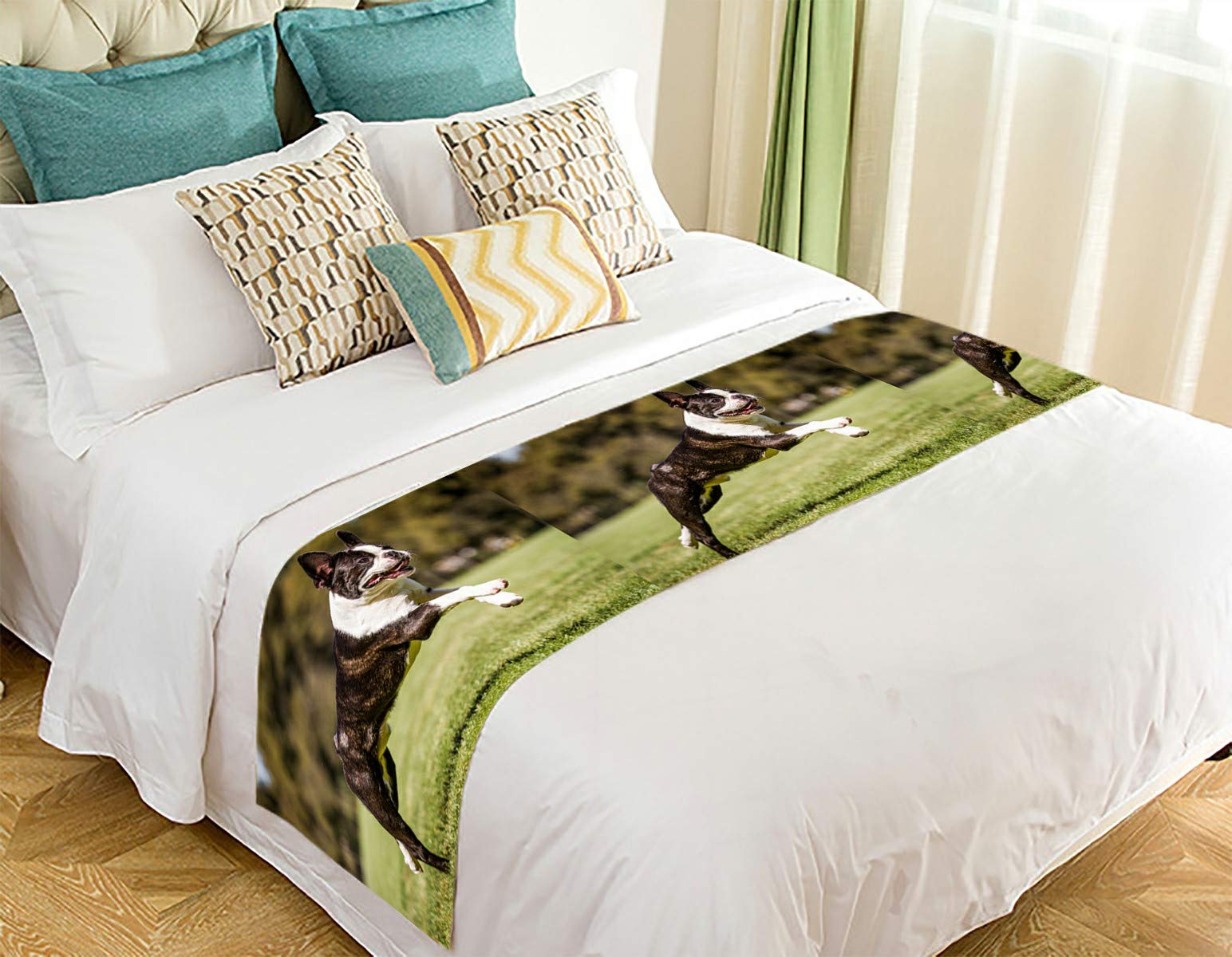 ECJZNT Boston Terrier Running Dog Bed Runner - 20x95 Inch Pet Scarf for Sofa & Couch Decor - Perfect for Living Room, Bedroom, and Pet-Friendly Home Decor
