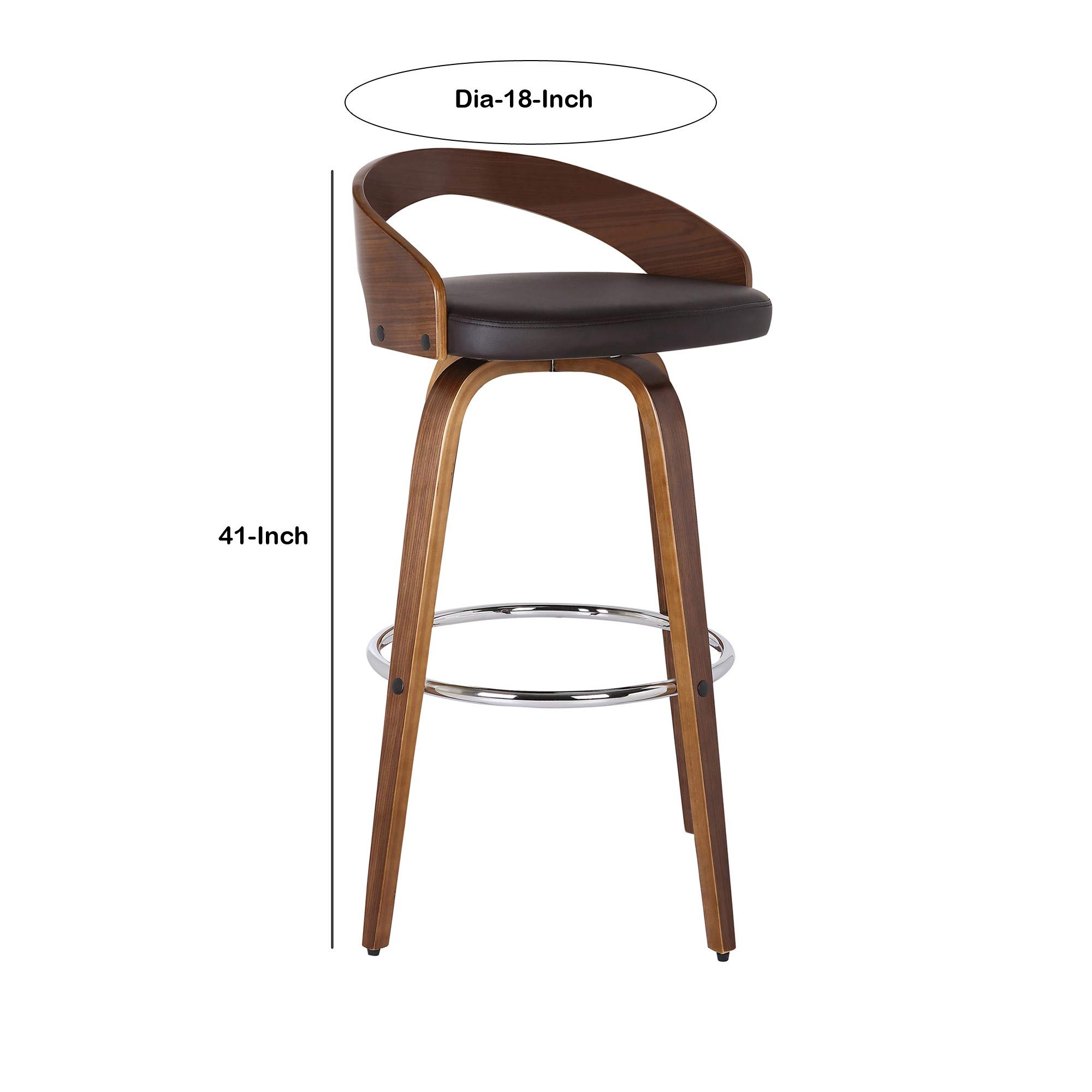 Benjara BM155718 30-inch Swivel Faux Leather Counter Height Bar Stool with Open Back - Brown - Perfect for Kitchen Islands, Breakfast Bars & Home Decor