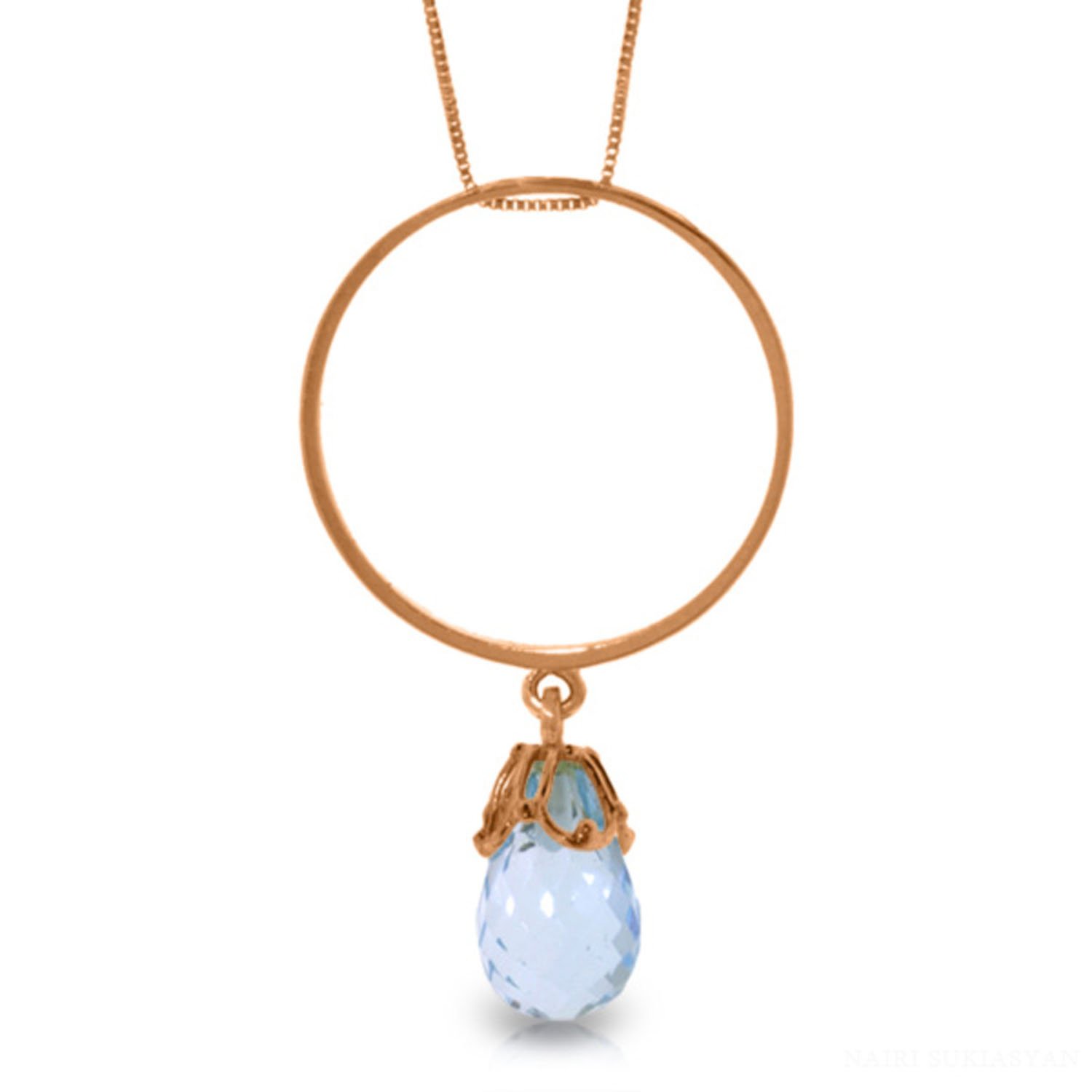 14K Solid Rose Gold Necklace with 3 Carat Natural Blue Topaz Circle Pendant - Elegant Jewelry Gift for Women, Perfect for Anniversaries, Birthdays & Special Occasions