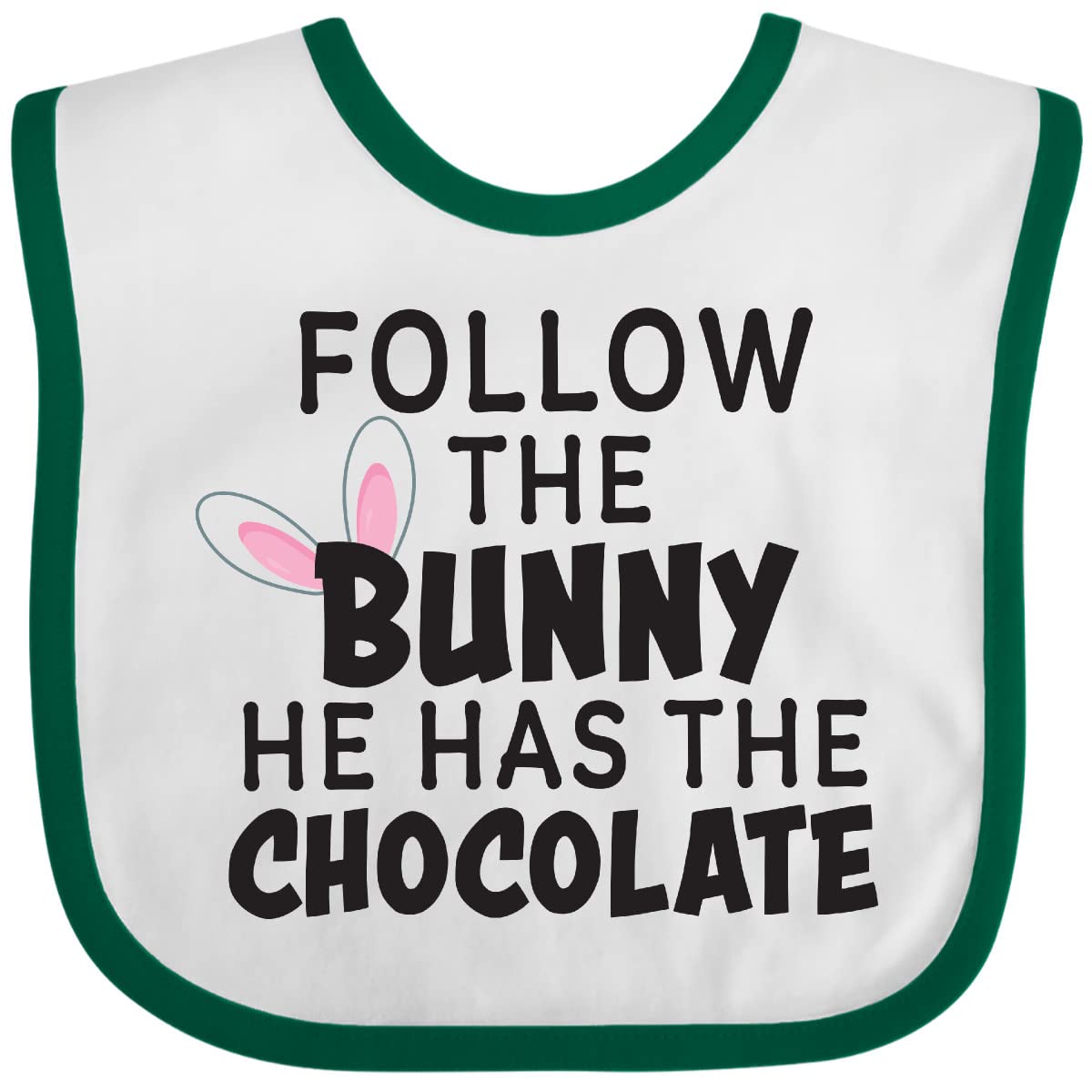 Inktastic Follow the Bunny He Has the Chocolate with Bunny Ears Baby Bib - Cute Easter Gift for Babies, Toddler Feeding & Messy Mealtime Protection