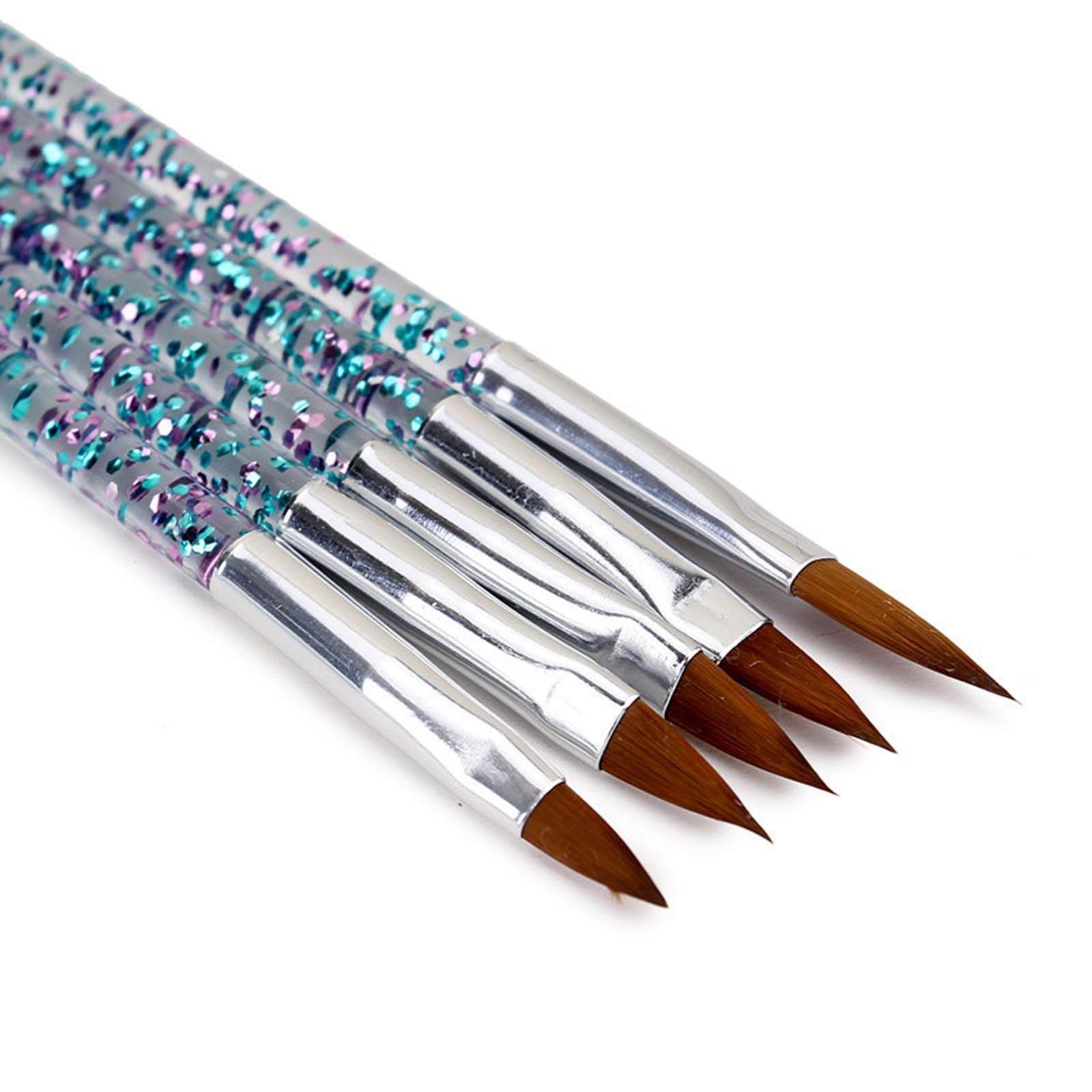 Professional 5-Piece Nail Art Brush Set - Crystal Handle Acrylic UV Gel Liner, Stripe & Flower Painting Carving Drawing Pens for Salon & DIY Manicure - Perfect for Nail Design, Ombre, French Tips & 3D Art