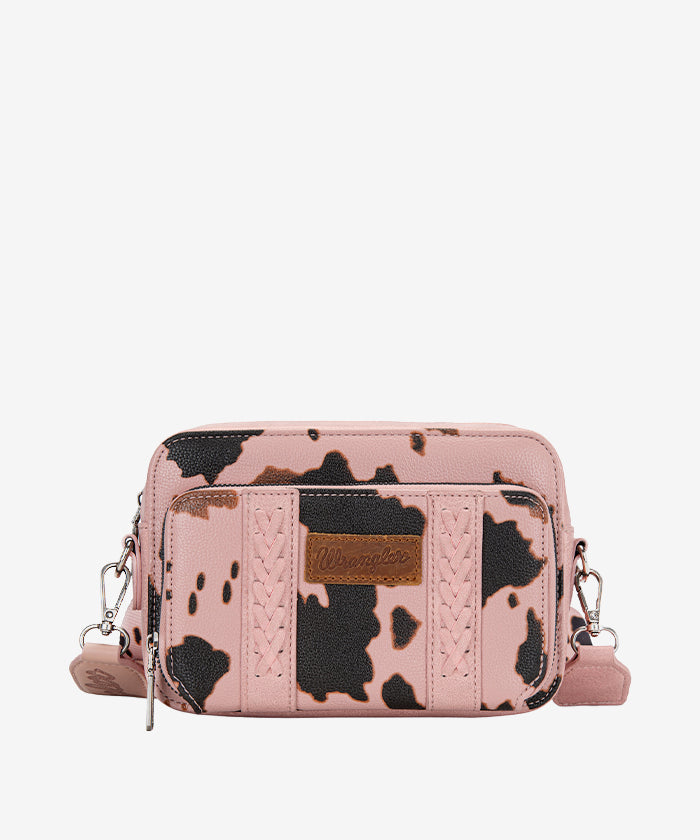 Wrangler Cow Print Crossbody Bag for Women - Stylish Western Cowhide Leather Purse with Adjustable Strap - Perfect for Casual Outings, Travel & Shopping