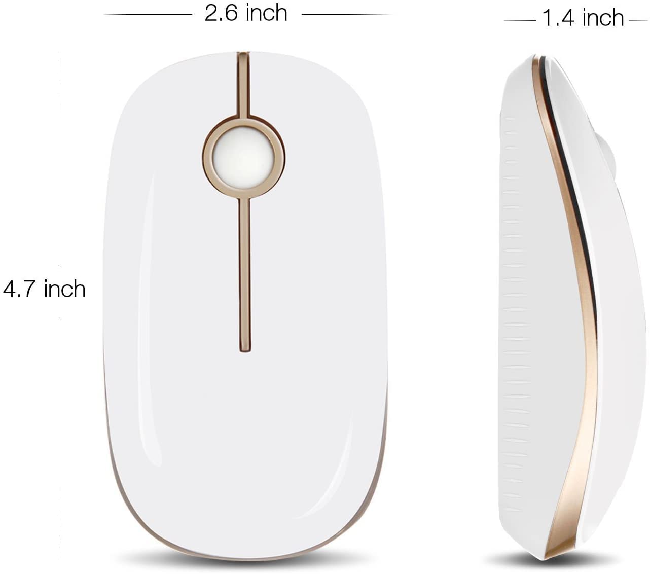 Vssoplor 2.4G Wireless Mouse Slim Portable Computer Mouse with Nano Receiver for Laptop, PC, Notebook - Ergonomic Design, Silent Click, White & Gold - Perfect for Office, Home, and Travel Use