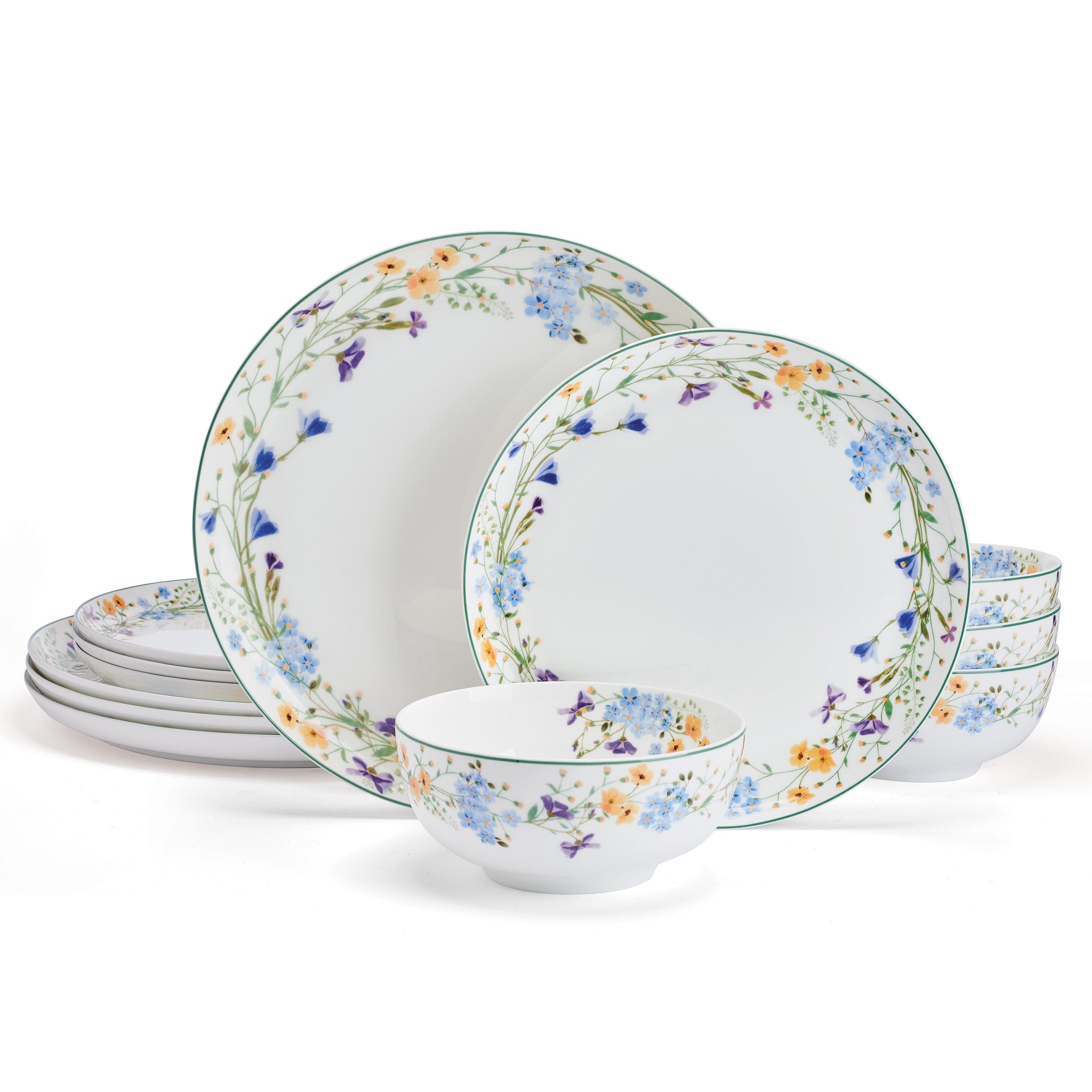 Quinn 12-Piece Dinnerware Set - Service for 4 People, Porcelain Dinner Plates, Bowls & Mugs - Elegant Tableware for Family Dinners, Parties & Everyday Use