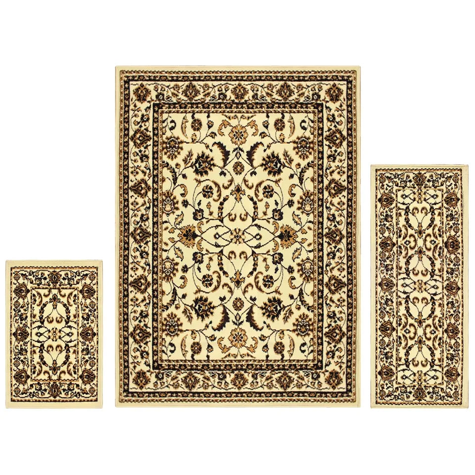 Barringer Floral Medallion 3-Piece Indoor Area Rug Set - Soft Non-Slip Living Room Carpet for Bedroom, Dining Room & Home Decor