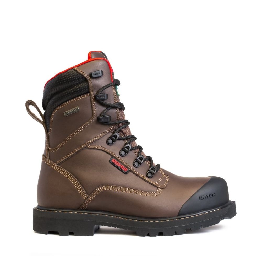 Royer Revolt Men's Size 8 Waterproof Work Boots with Composite Safety Toe & Vibram Outsole - Brown 8920RT - Ideal for Construction, Industrial Work & Outdoor Safety