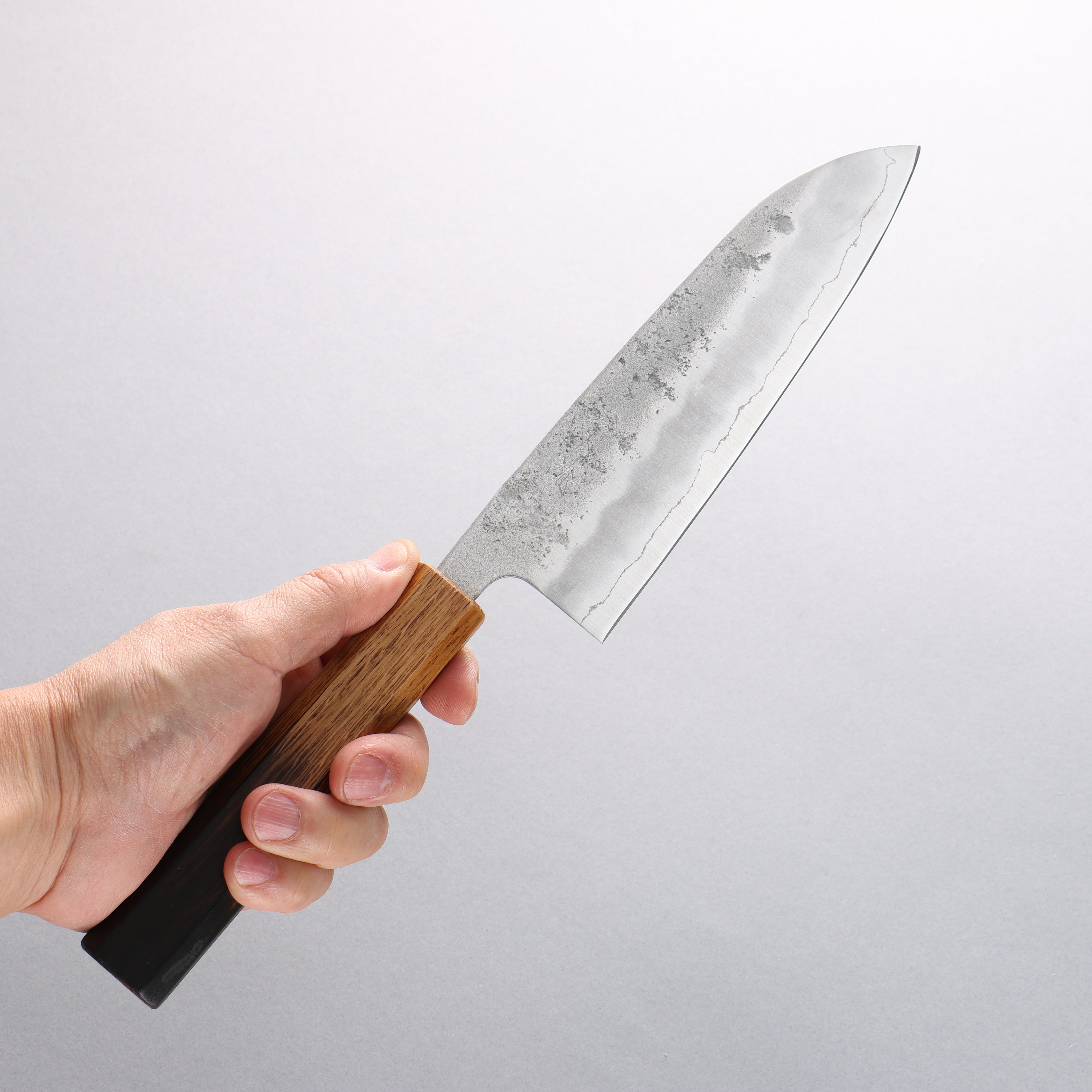 Premium Oul Silver Steel No.3 Nashiji Santoku Knife 165mm with Burnt Oak Handle - Japanese Chef Knife for Slicing, Dicing & Chopping Vegetables, Meat & Fish