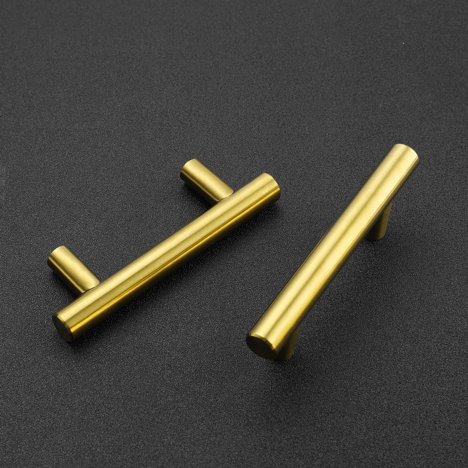 10 Pack Modern Brushed Brass Stainless Steel Cabinet Pulls - 2-1/2