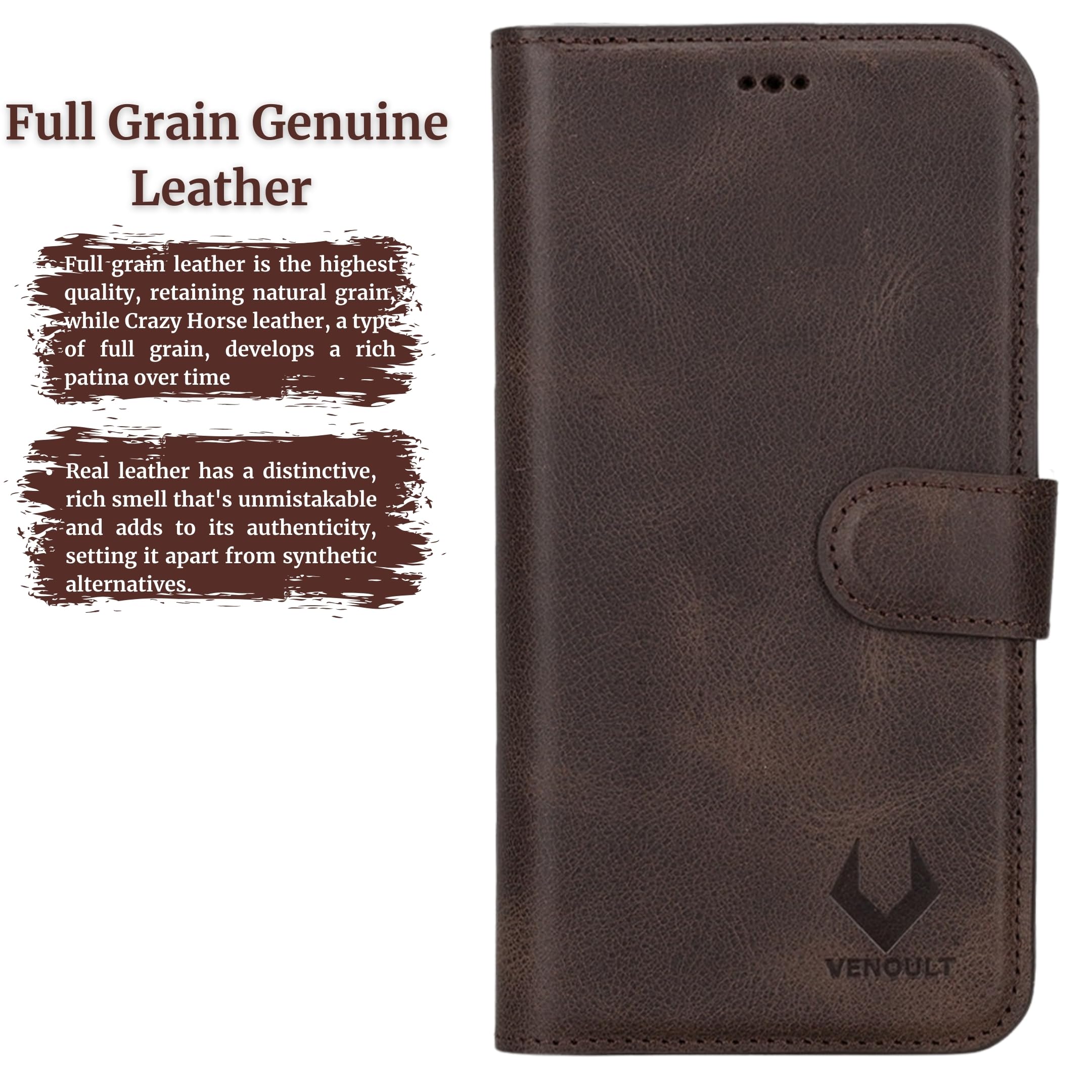 VENOULT Genuine Leather Wallet Case for iPhone 16 Pro MAX 6.9