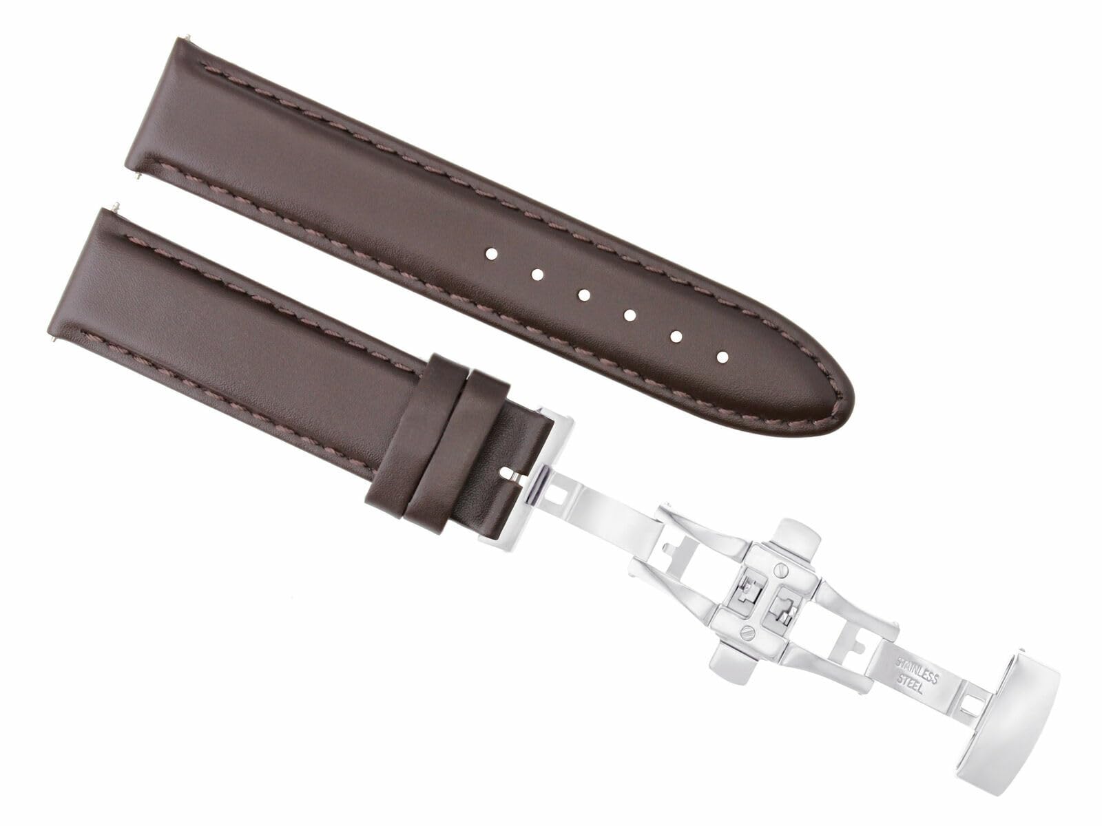 22mm Genuine Leather Watch Band with Deployment Clasp - Smooth Dark Brown Strap Replacement for Ulysse Nardin | Dress Watches, Business & Formal Occasions