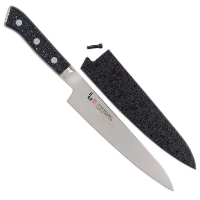 Premium Zanmai Pro Damascus SE Petty Knife 5.9 Inch - Japanese VG-10 Steel Blade with Black Lacquer Saya Cover - Perfect for Sushi, Meat Trimming & Precision Kitchen Tasks