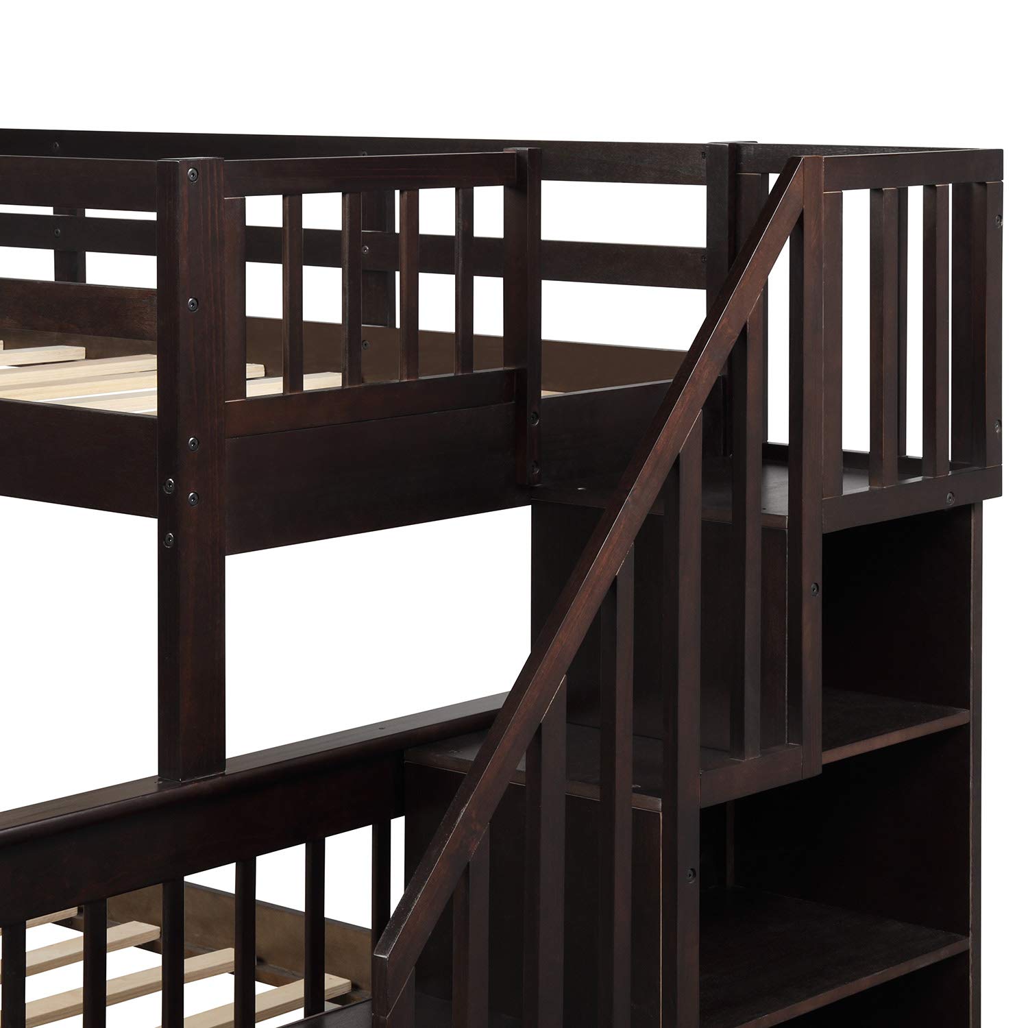 Twin Over Full Bunk Bed with Stairs & Storage - Wooden Frame for Kids Teens - Perfect for Small Bedrooms & Shared Spaces